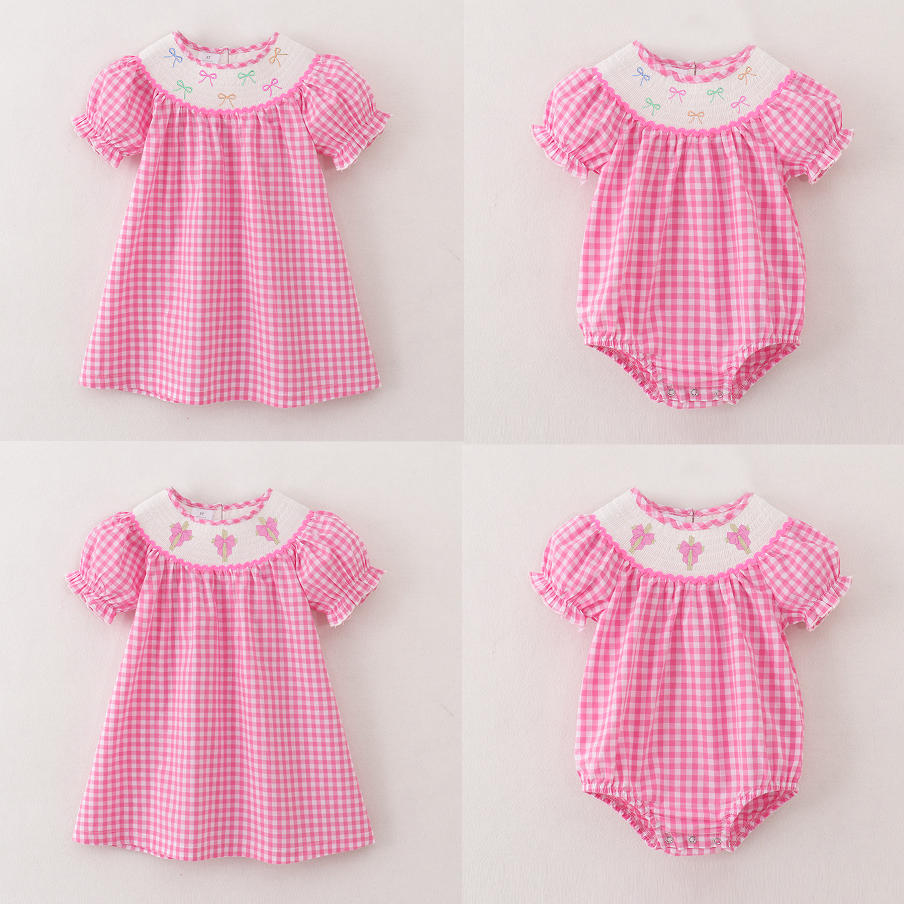 (Pre Order)Sisters Easter Bunny Embroidery Smocked Dress and Romper