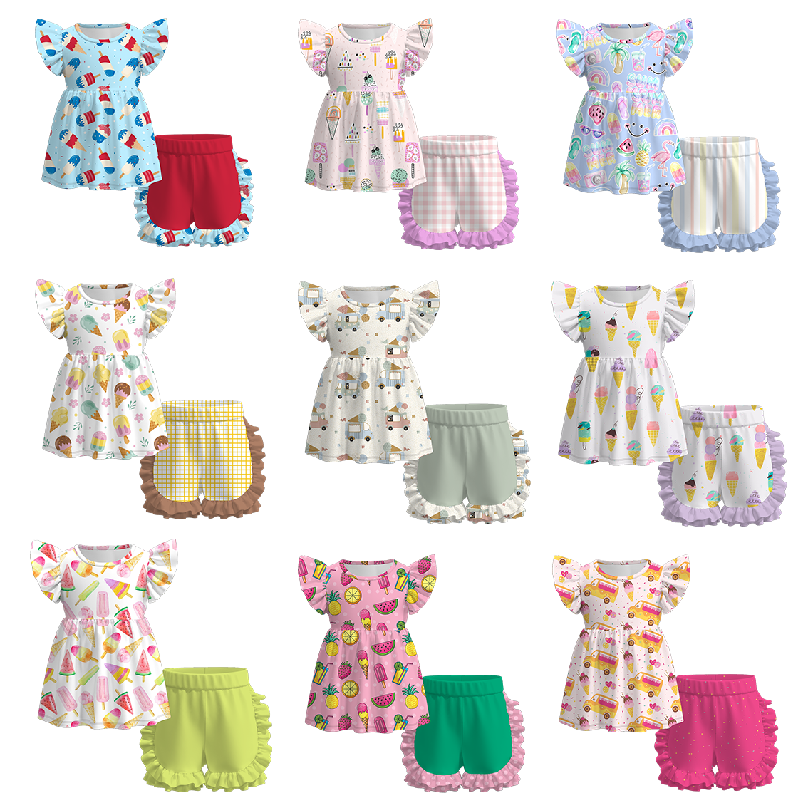 (Pre Order)Exclusive Summer Girls' Ruffled Shorts Set