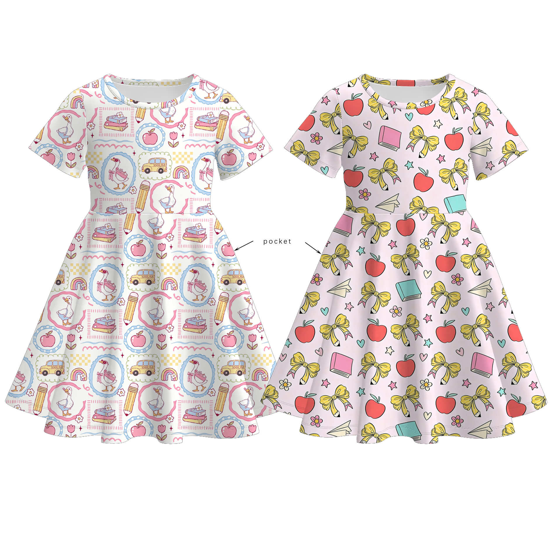 (Pre Order+Prepack Zone)Girls Summer Back To School Print Dress with Pockets