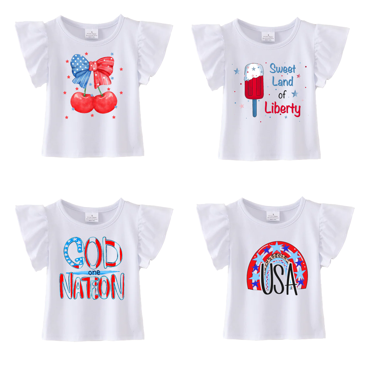 (Pre Order)Patriotic Print Cotton White Essential Top