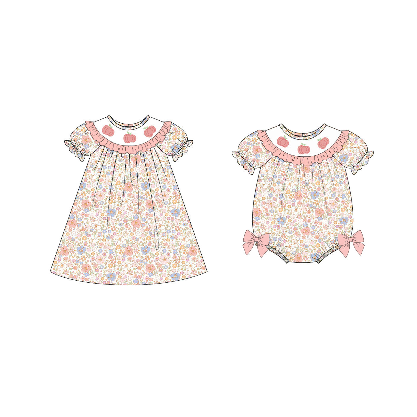 (Pre Order)Sisters Fall Pumpkin Embroidery Smocked Dress&Romper
