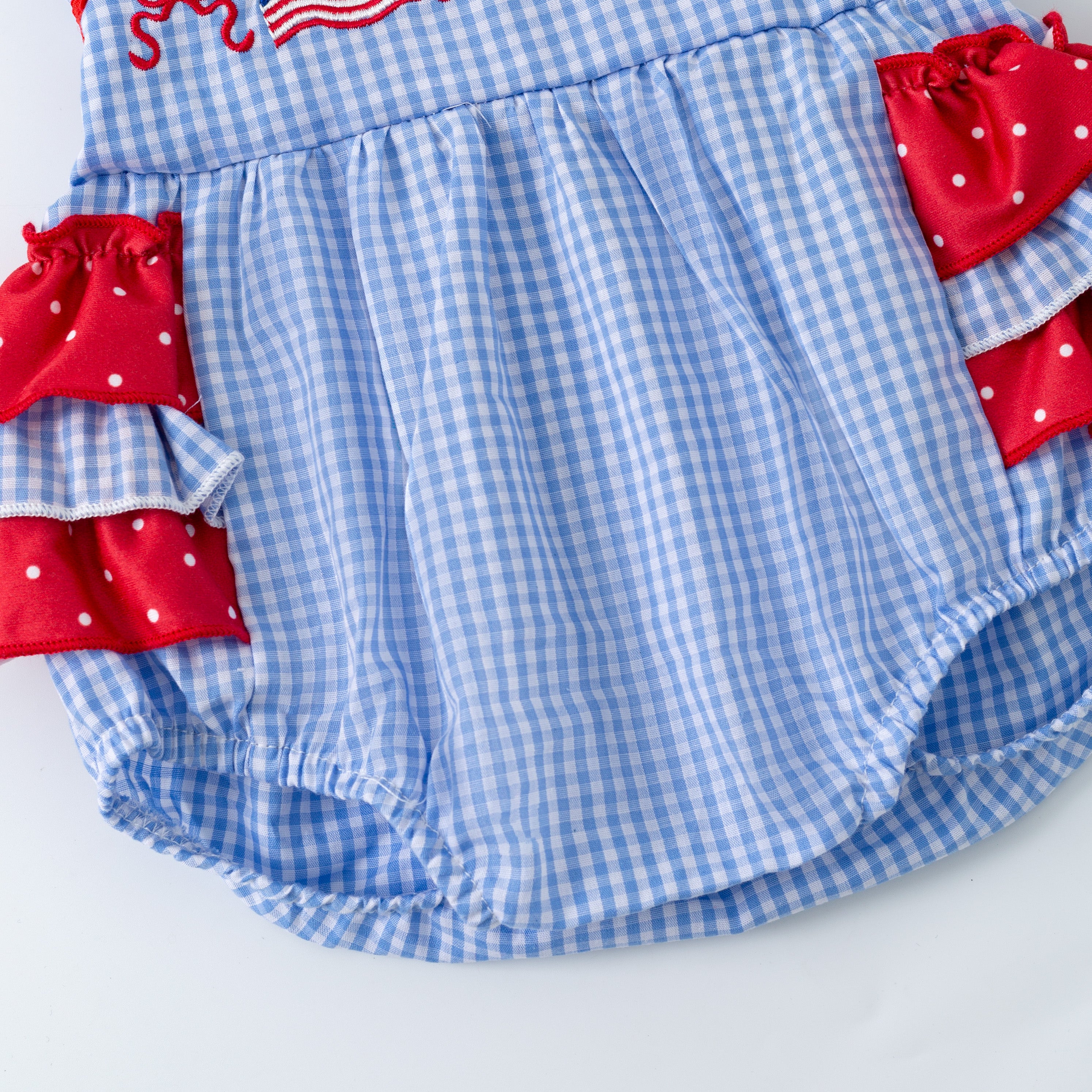 (In Stock)Toddler Girls Patriotic Embroidery Cotton Romper