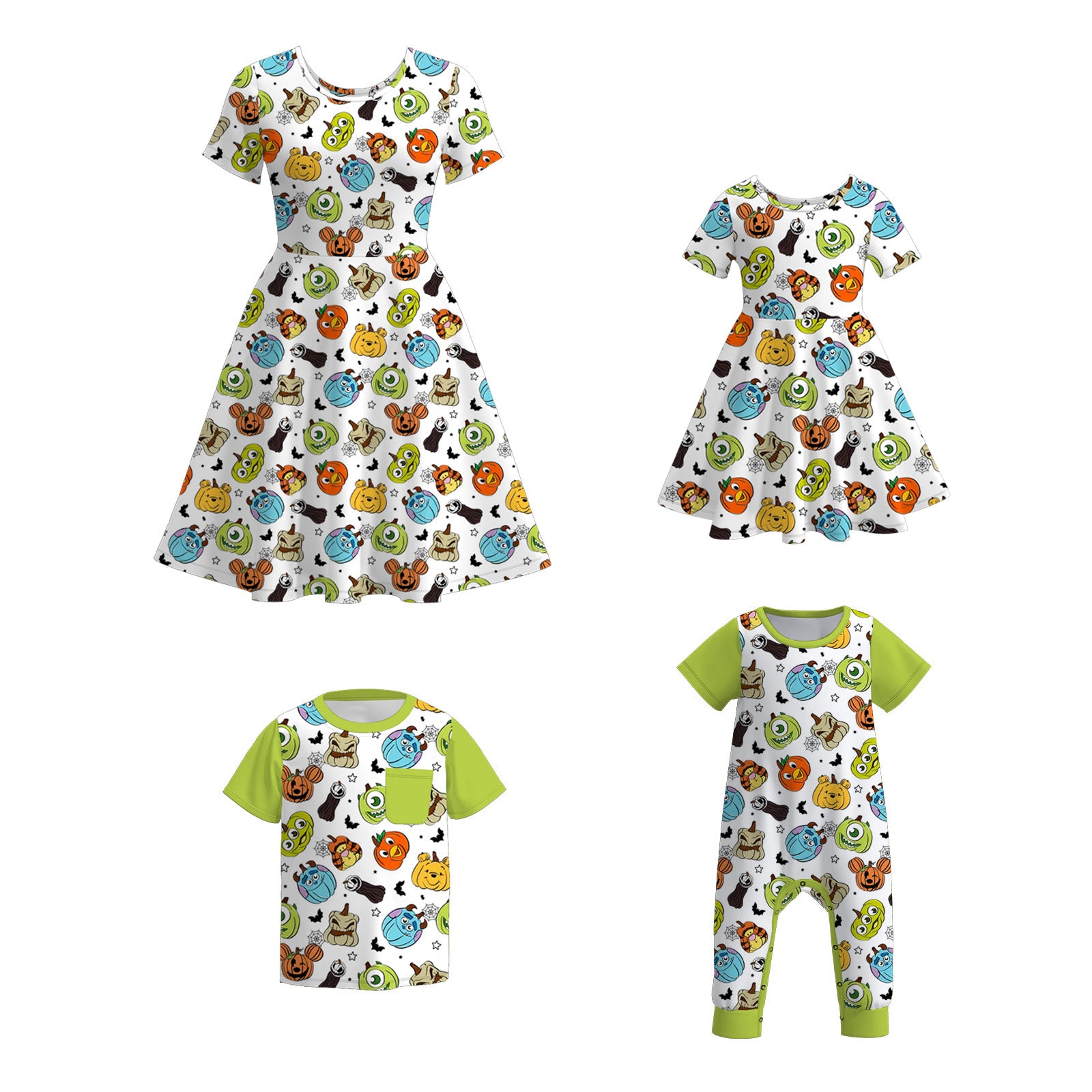(Pre Order)Family Halloween Pumpkin Print Dress,Top&Romper