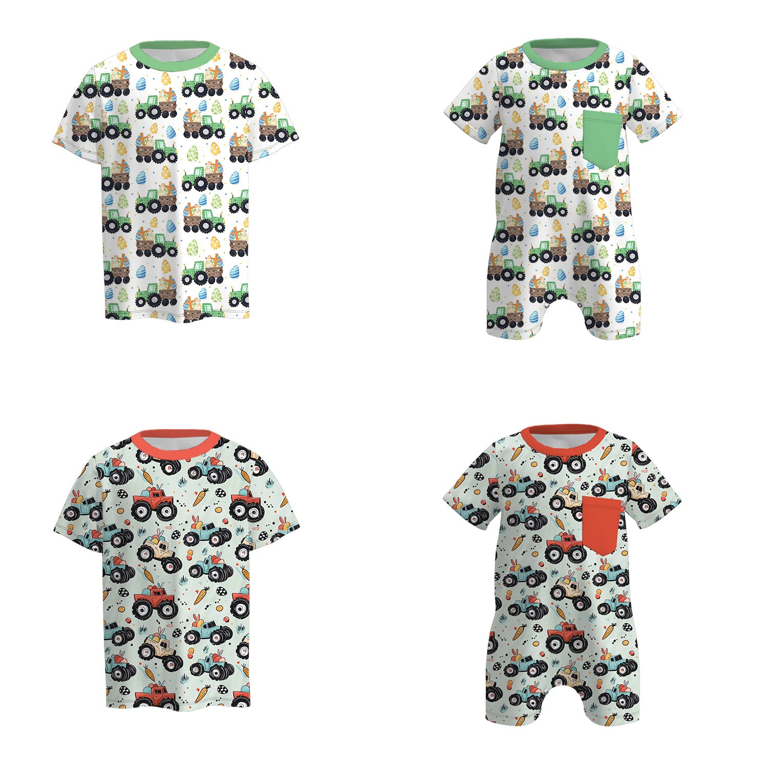 (Pre Order)Brothers Easter Truck Print Top&Romper