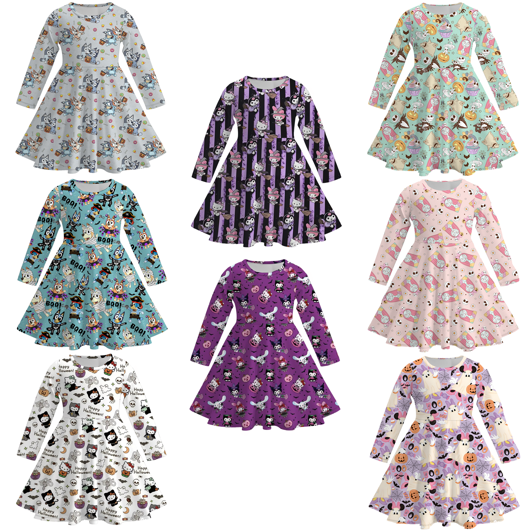 (Pre Order)Girls Halloween Cute Cartoon Print Dress