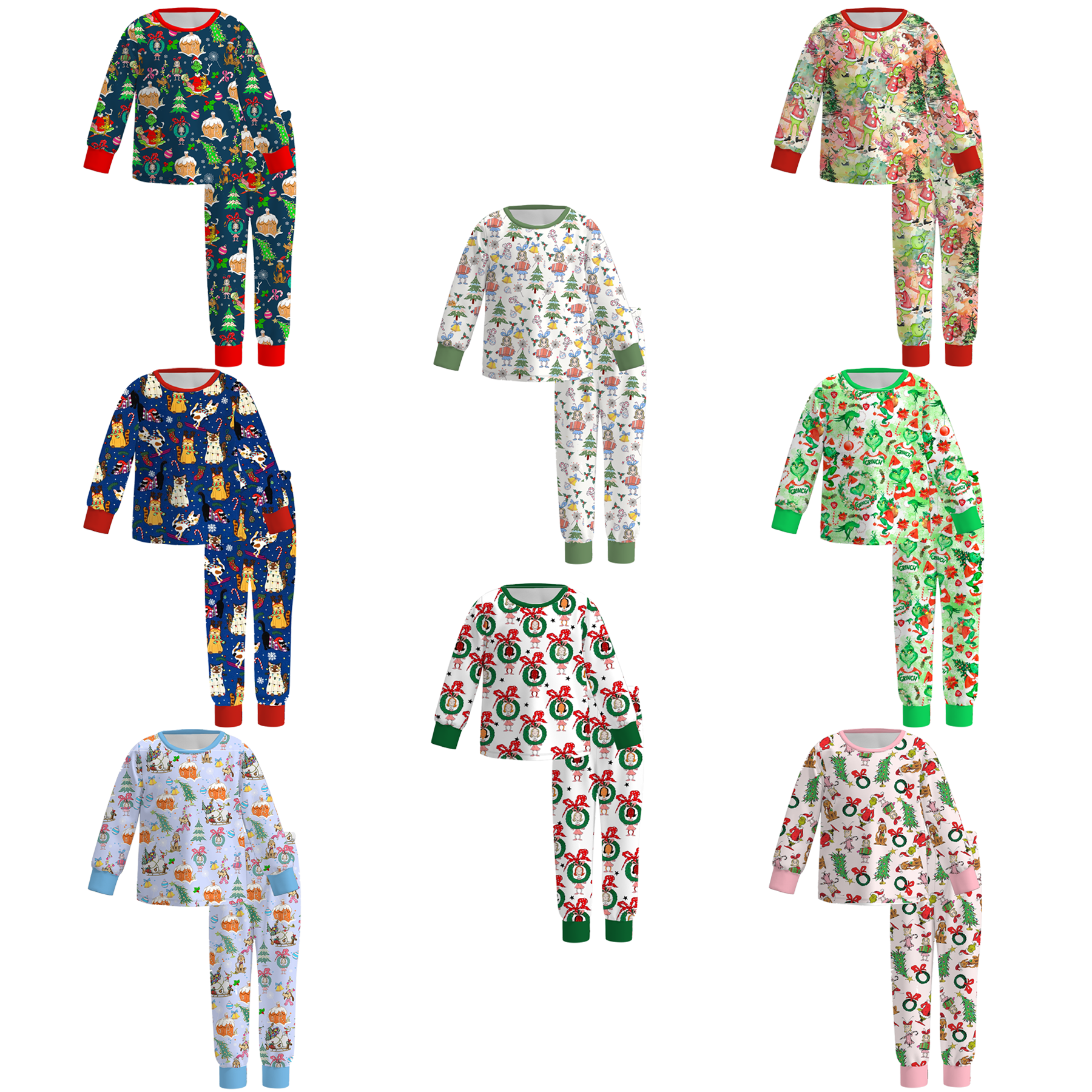 (Pre Order)Girls Christmas Cute Cartoon Print Pajamas