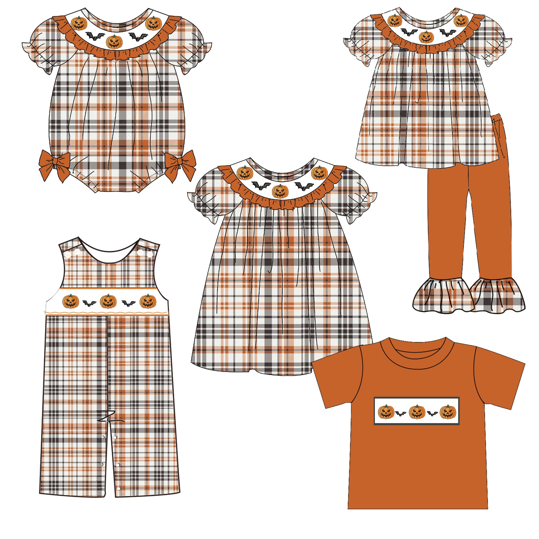 (Pre Order)Family Halloween Embroidery Smocked Dress,Set,Top&Romper