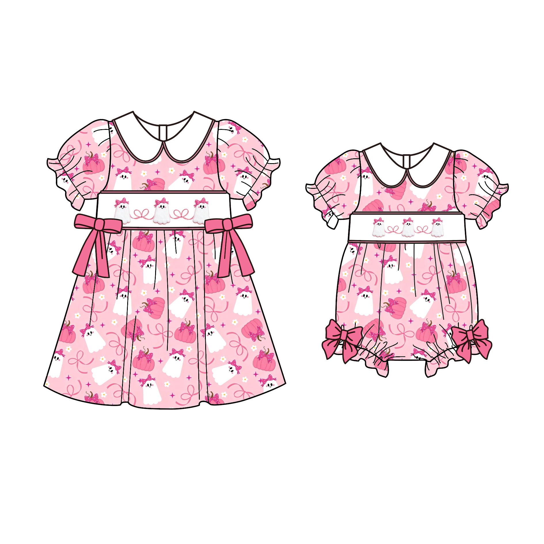 (Pre Order)Girls Halloween Embroidery Smocked Dress,Set&Romper