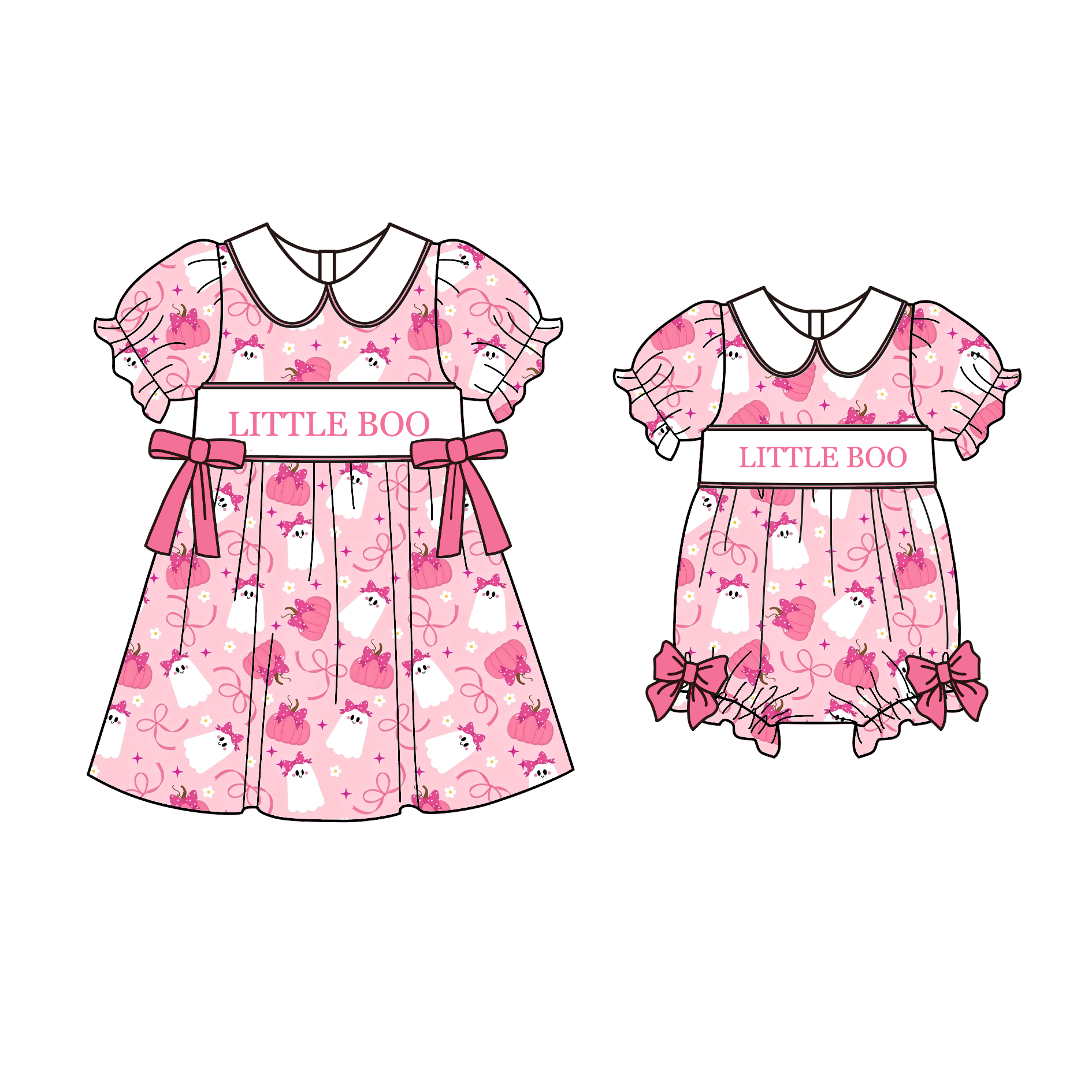(Pre Order)Girls Halloween Embroidery Smocked Dress,Set&Romper