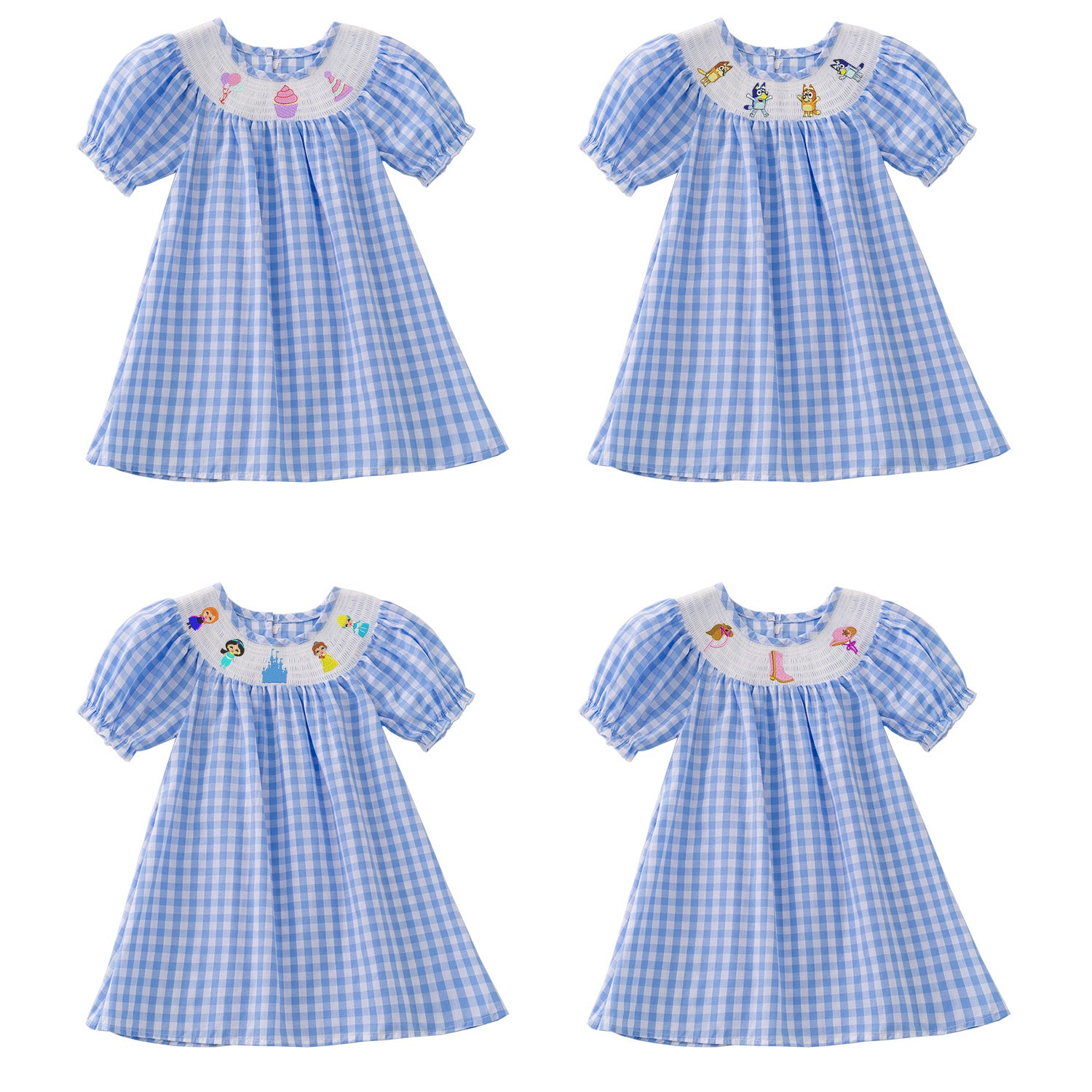 (Pre Order)Girls Cartoon Embroidery Smocked Dress