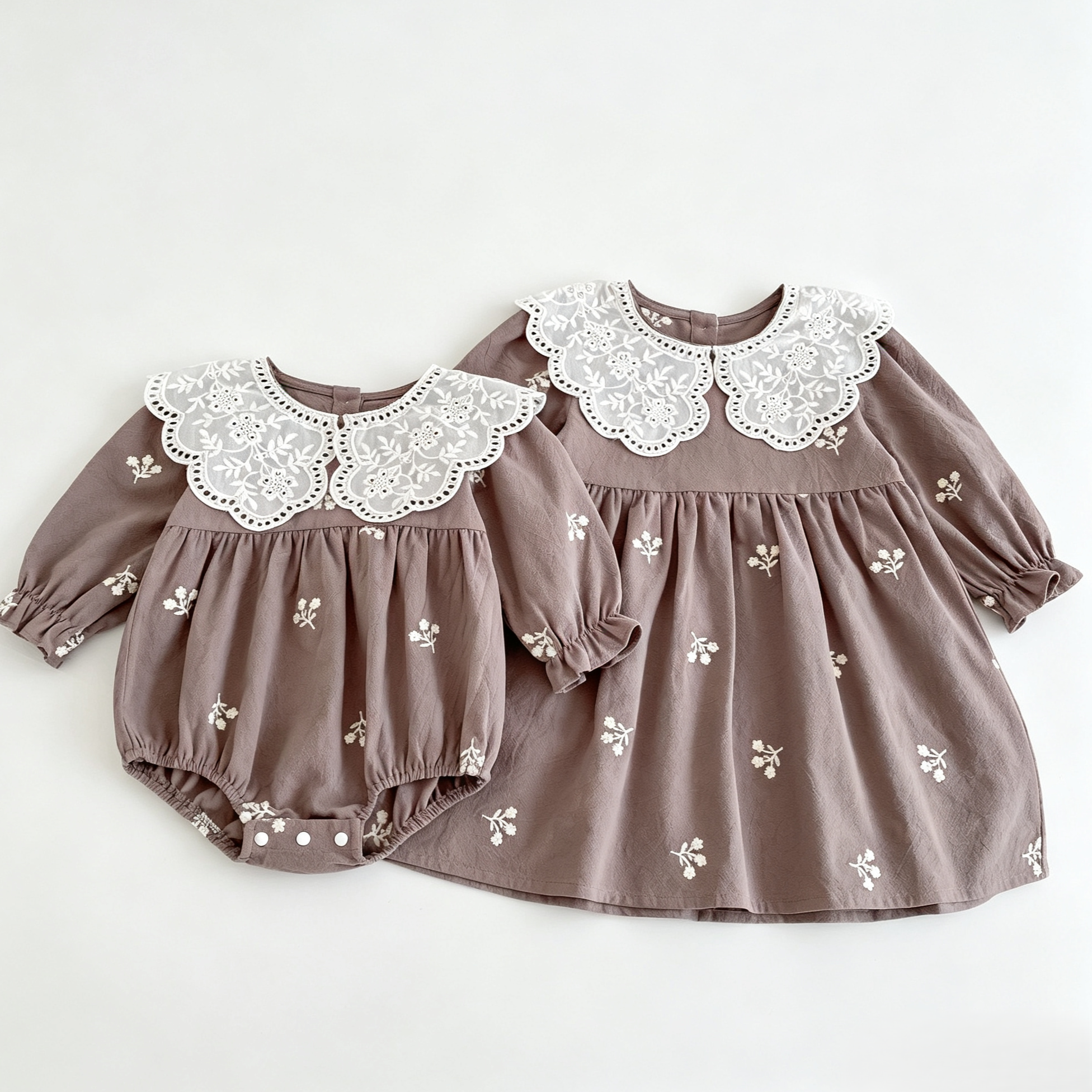 (Pre Order 2 Weeks)Sisters Fall Embroidery Baby Collar Dress&Romper