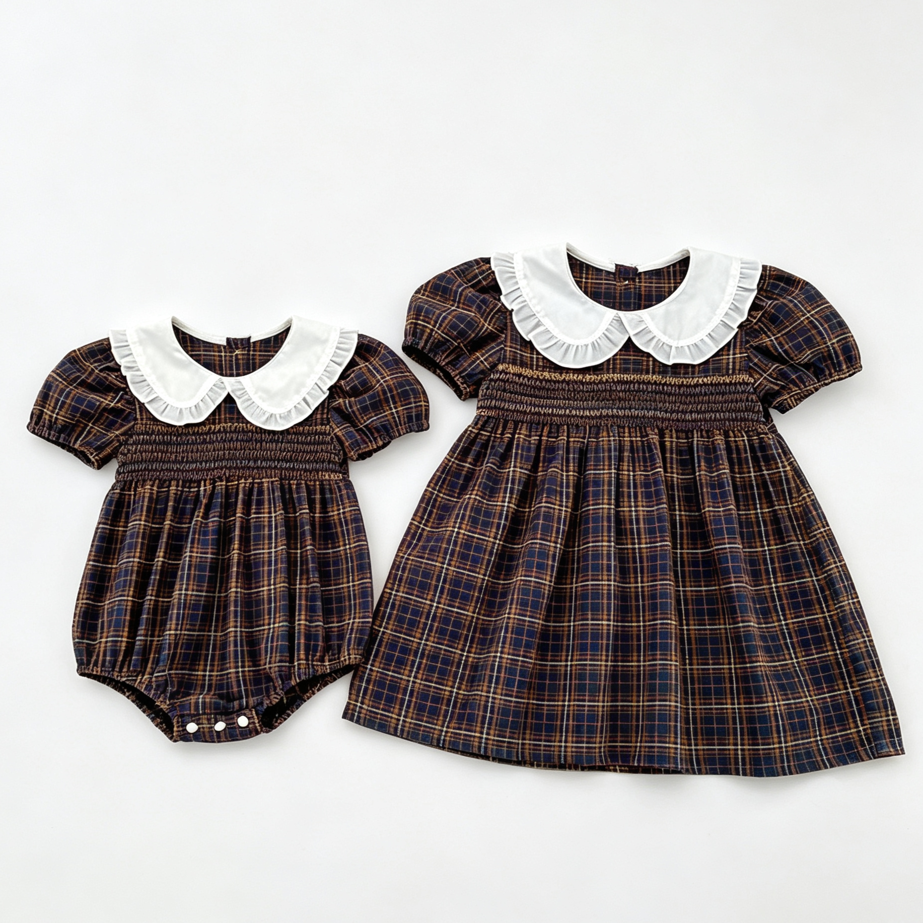 (Pre Order 2 Weeks)Sisters Fall Smocked Baby Collar Dress&Romper