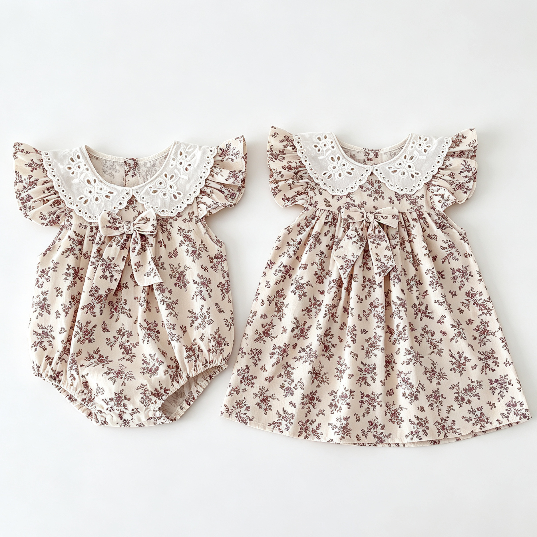 (Pre Order 2 Weeks)Sisters Fall Floral Print Bow Dress&Romper