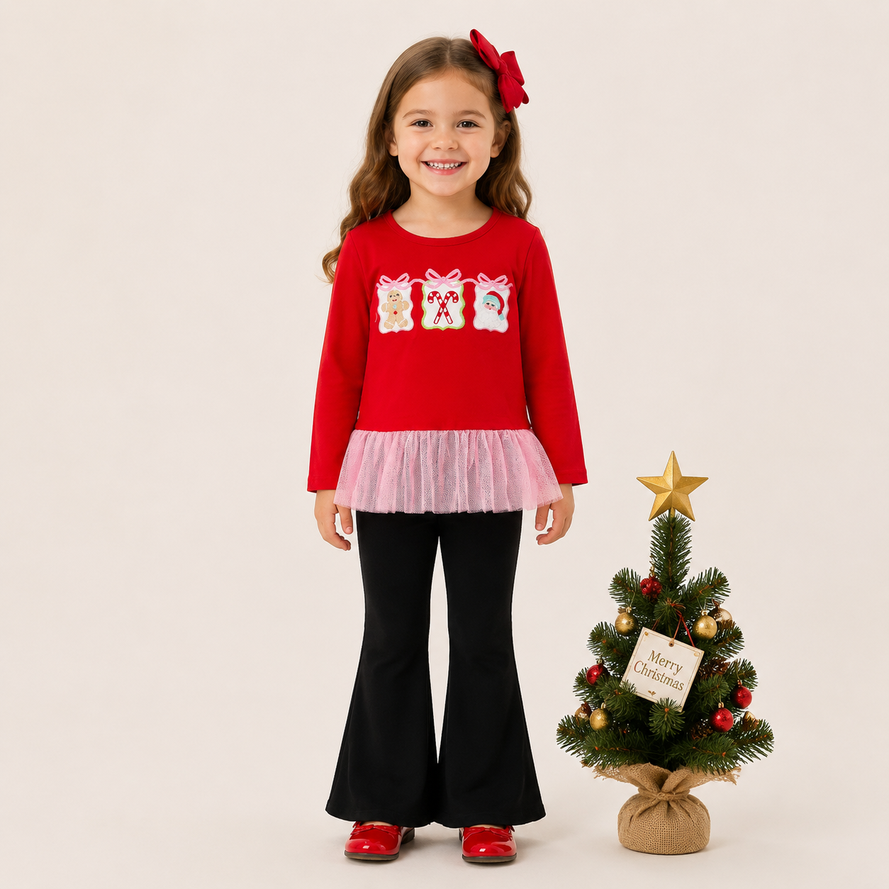 (In Stock)Girls Christmas Applique Outfit Set