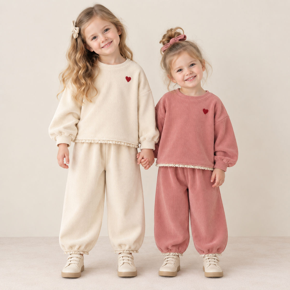 (Pre Order 2 Weeks)Girls Fall Love Embroidery Corduroy Outfit Set