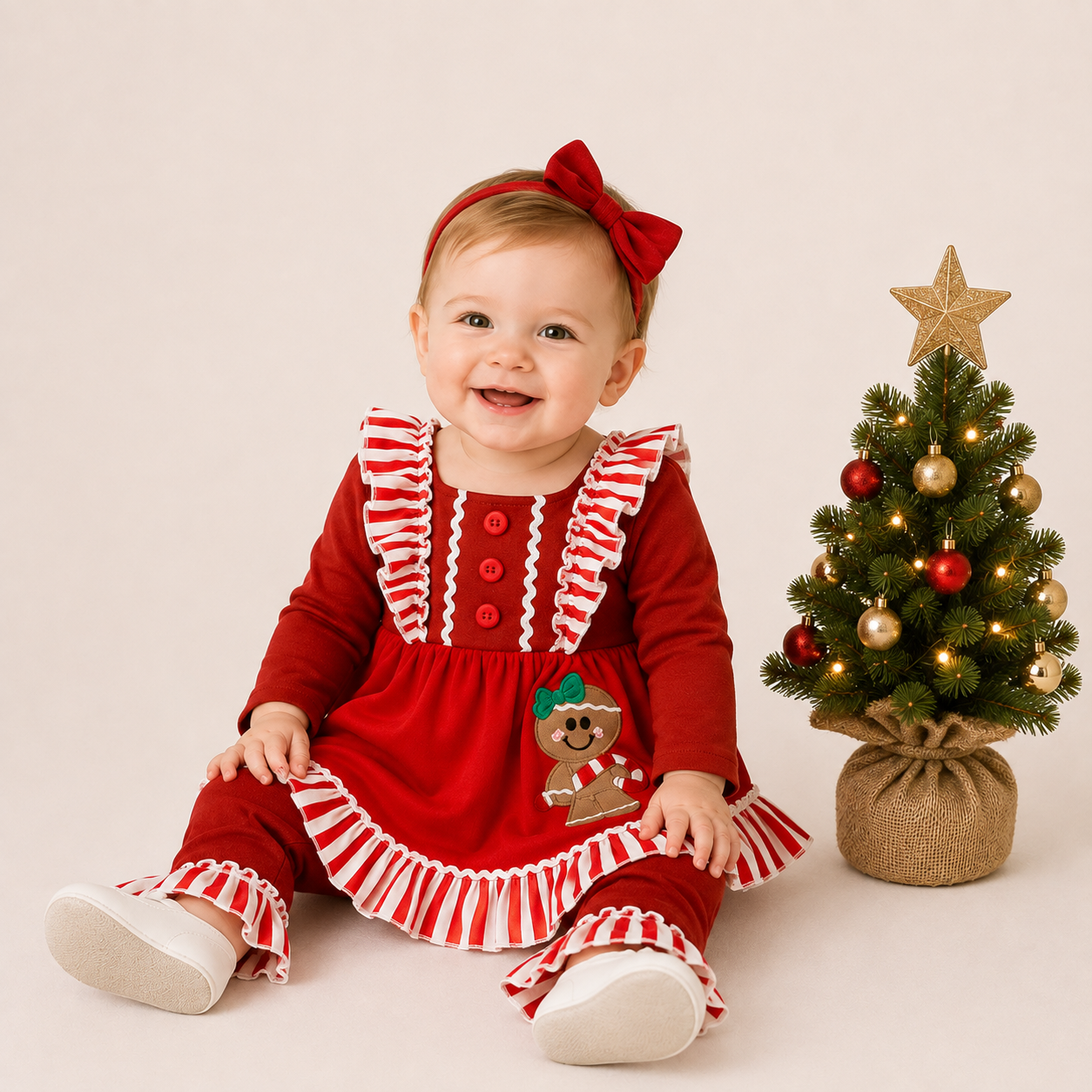 (In Stock)Toddler Girls Christmas Gingerbread Applique Bloomer Set