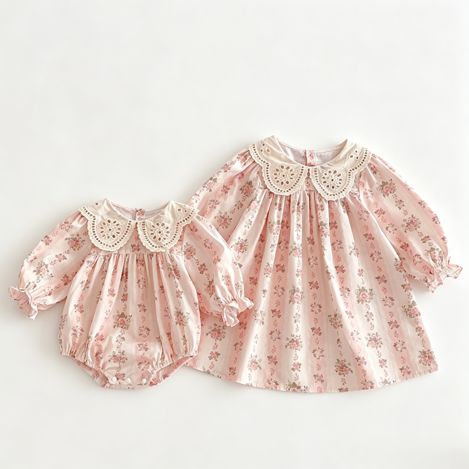 (Pre Order 2 Weeks)Sisters Fall Floral Print Petal Collar Dress&Romper