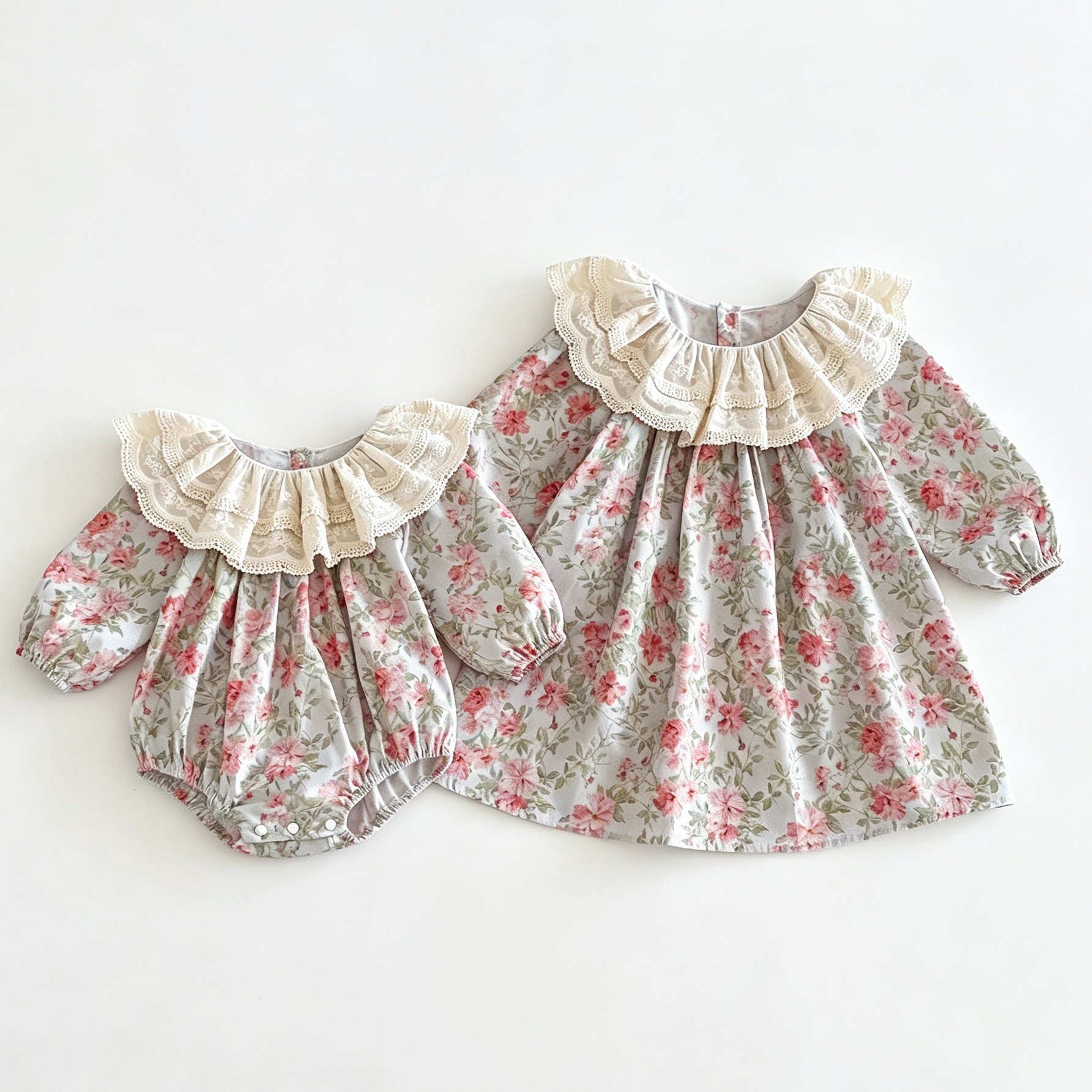 (Pre Order 2 Weeks)Sisters Fall Floral Print Ruffle Collar Dress&Romper