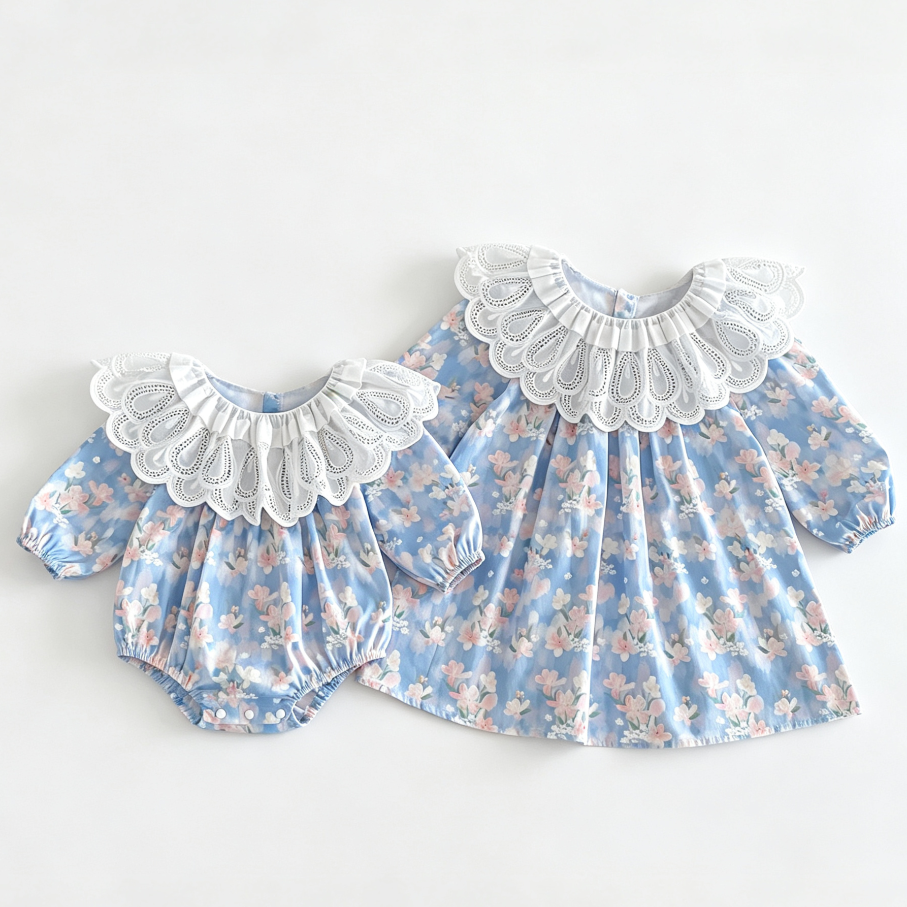 (Pre Order 2 Weeks)Sisters Fall Floral Print Ruffle Collar Dress&Romper