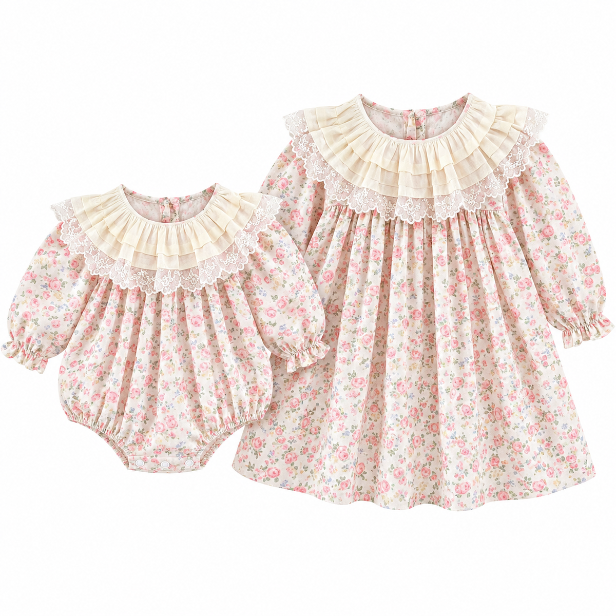 (Pre Order 2 Weeks)Sisters Fall Floral Lace Collar Dress&Romper