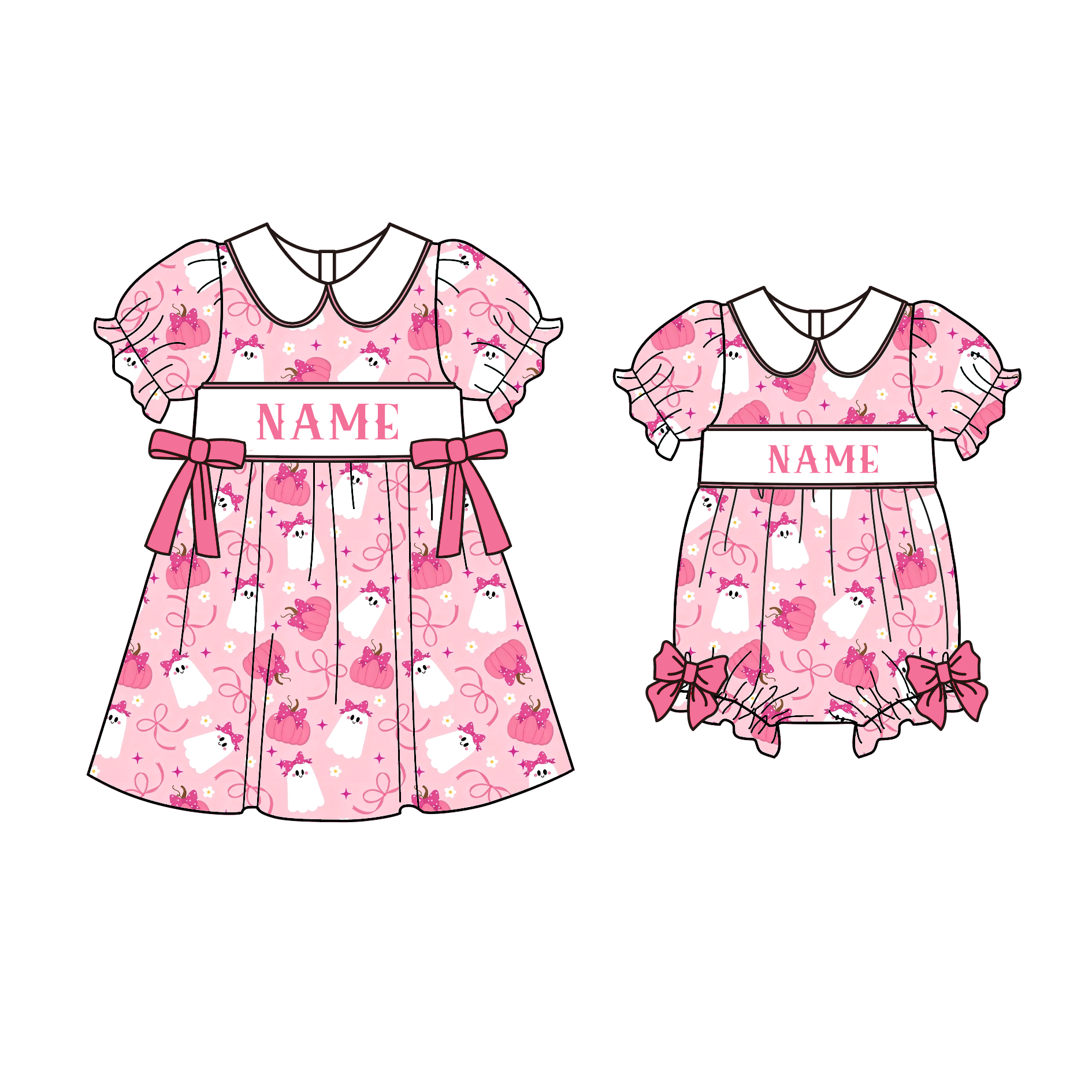 (Pre Order)Girls Halloween Embroidery Smocked Dress,Set&Romper