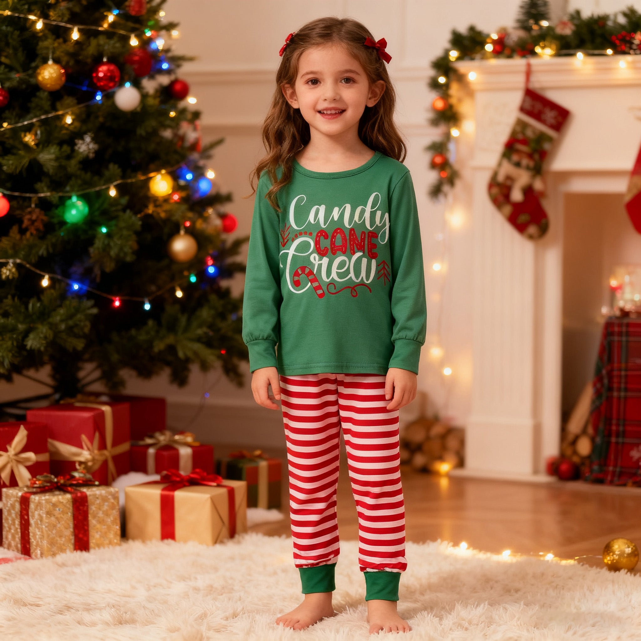(In Stock)Girls Christmas Santa Claus Print Pajamas 3 pcs