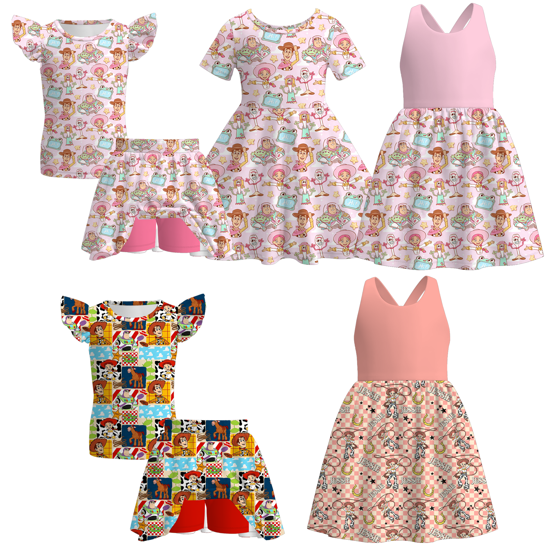 (Pre Order+Prepack Zone)Girls Cartoon Toy Print Dress,Set(Mix Size)