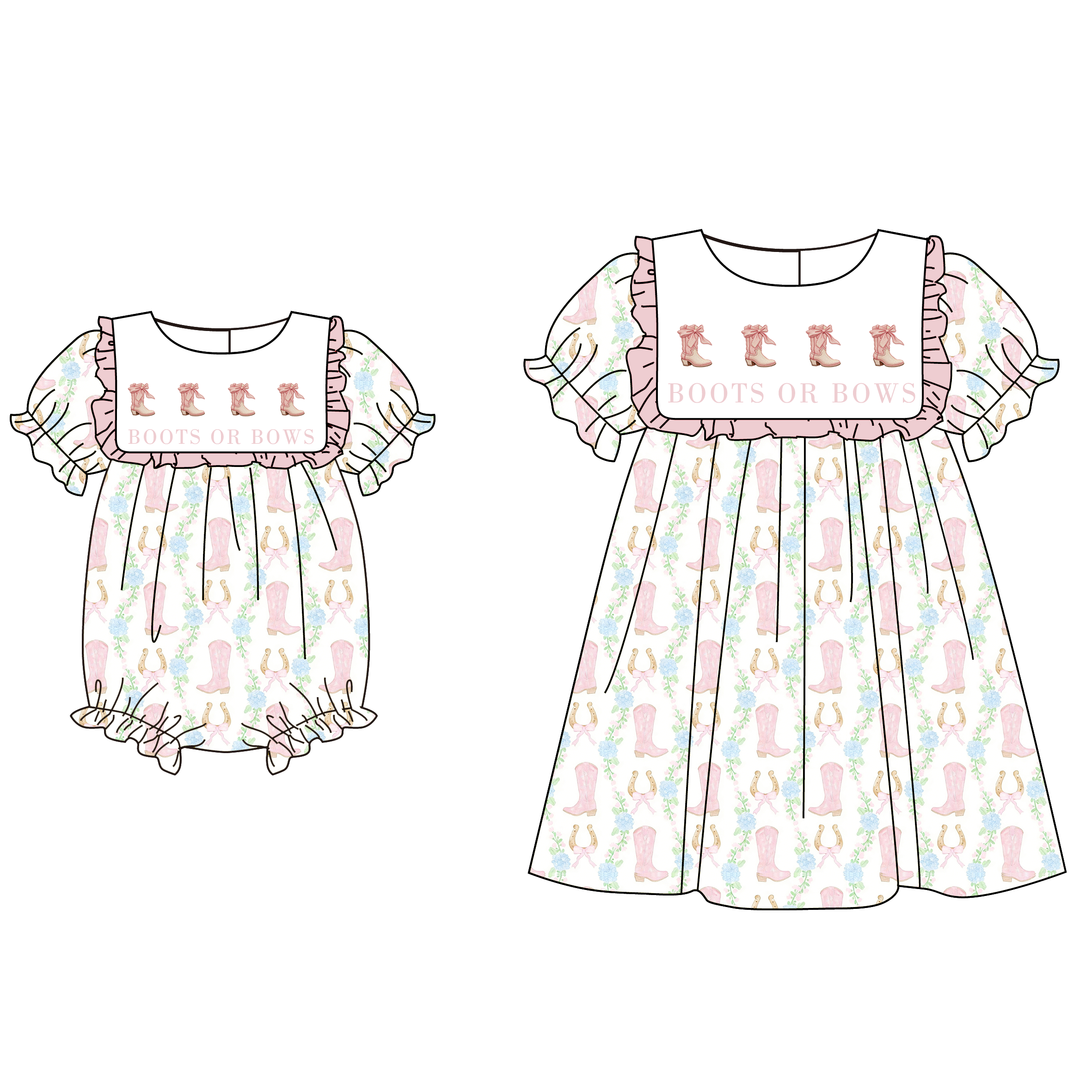 (Pre Order)Sisters Spring&Summer Boots Embroidery Dress&Romper