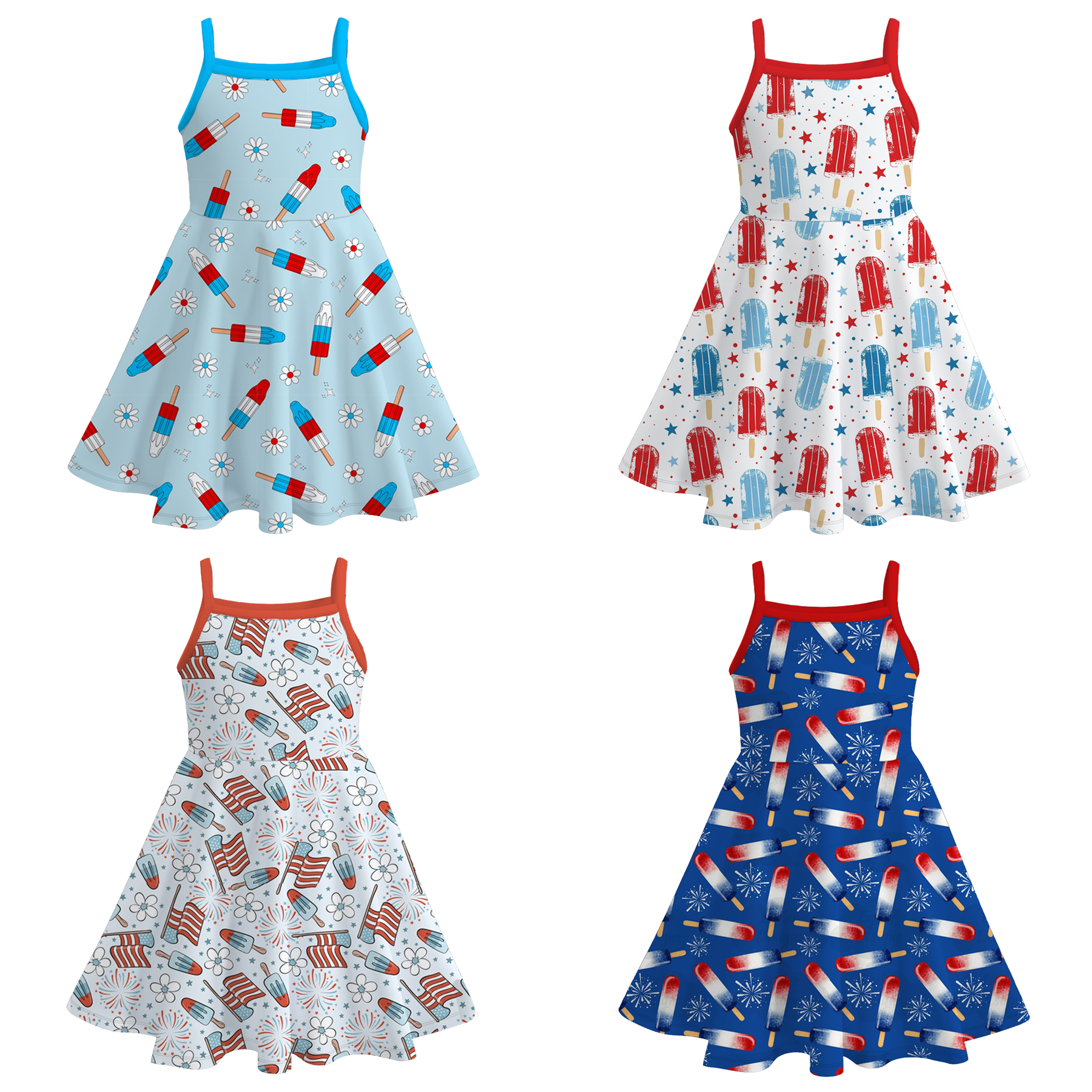 (Pre Order)Girls Patriotic Print Slip Dress