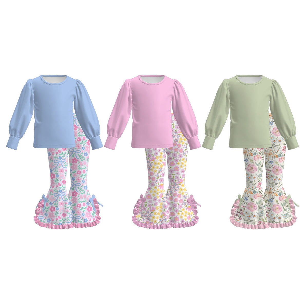 (Weekly Pre-Order)Girls Spring&Summer Floral Print Ruffle Outfit Set(Ends 11.1)