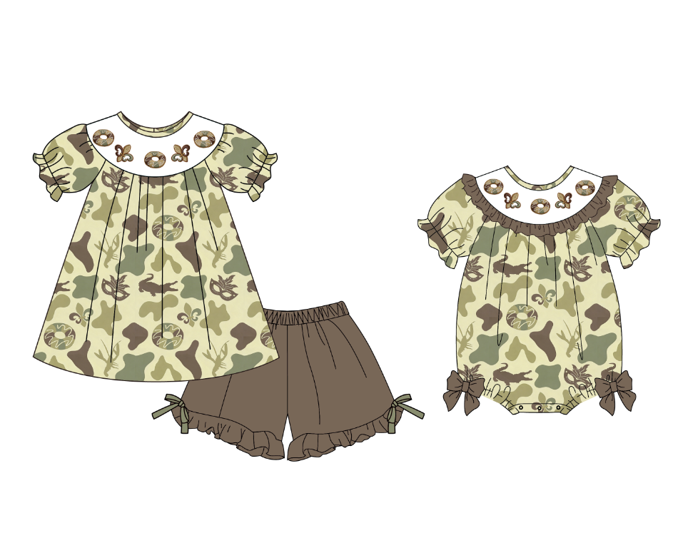 (Pre Order)Sisters Mardi Gras Embroidery Smocked Dress&Romper