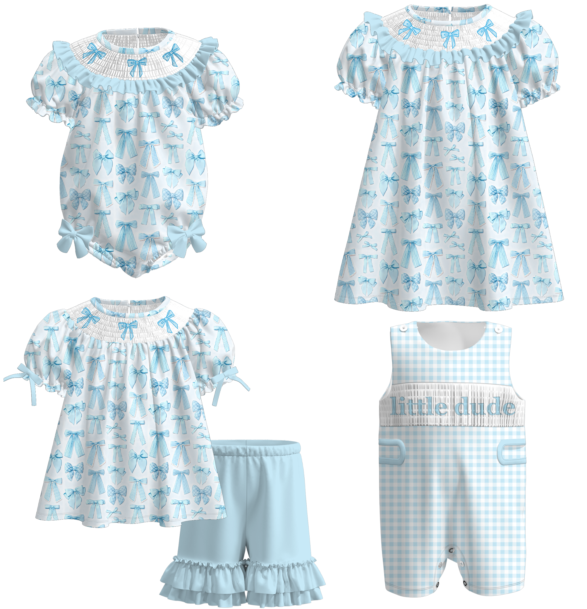 (Pre Order)Siblings Spring Bow Embroidery Smocked Dress&Romper