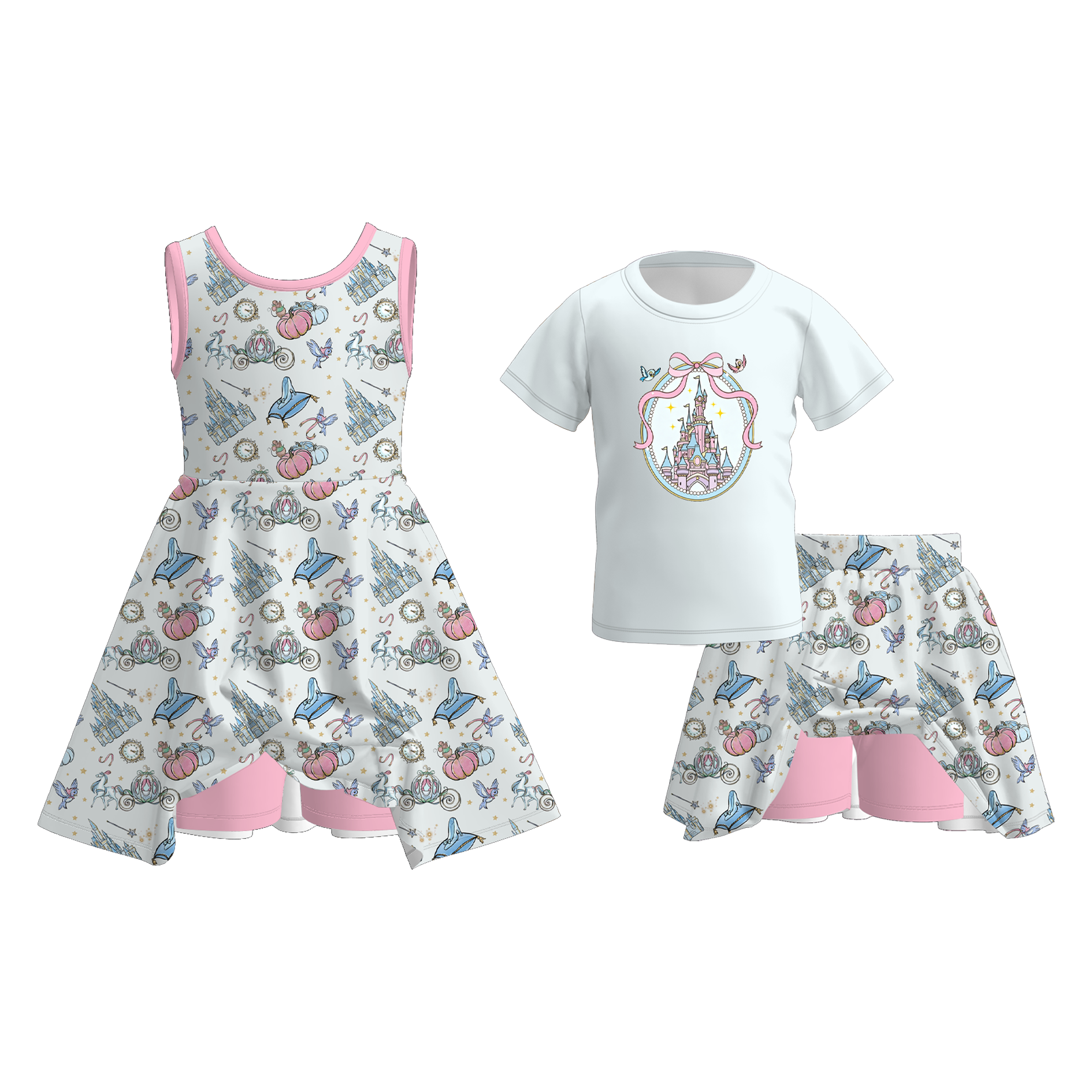 (Pre Order)Girls Fall Princess Print Skort Dress&Set