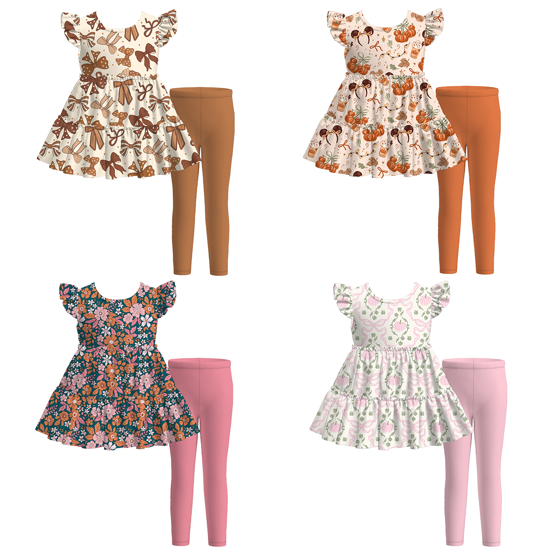 (Pre Order)Girls Fall Floral Print Outfit Set