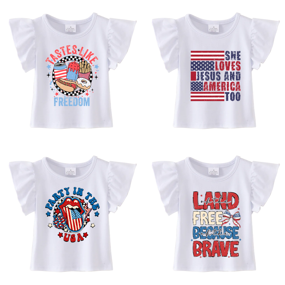 (Pre Order)Patriotic Print Cotton White Essential Top