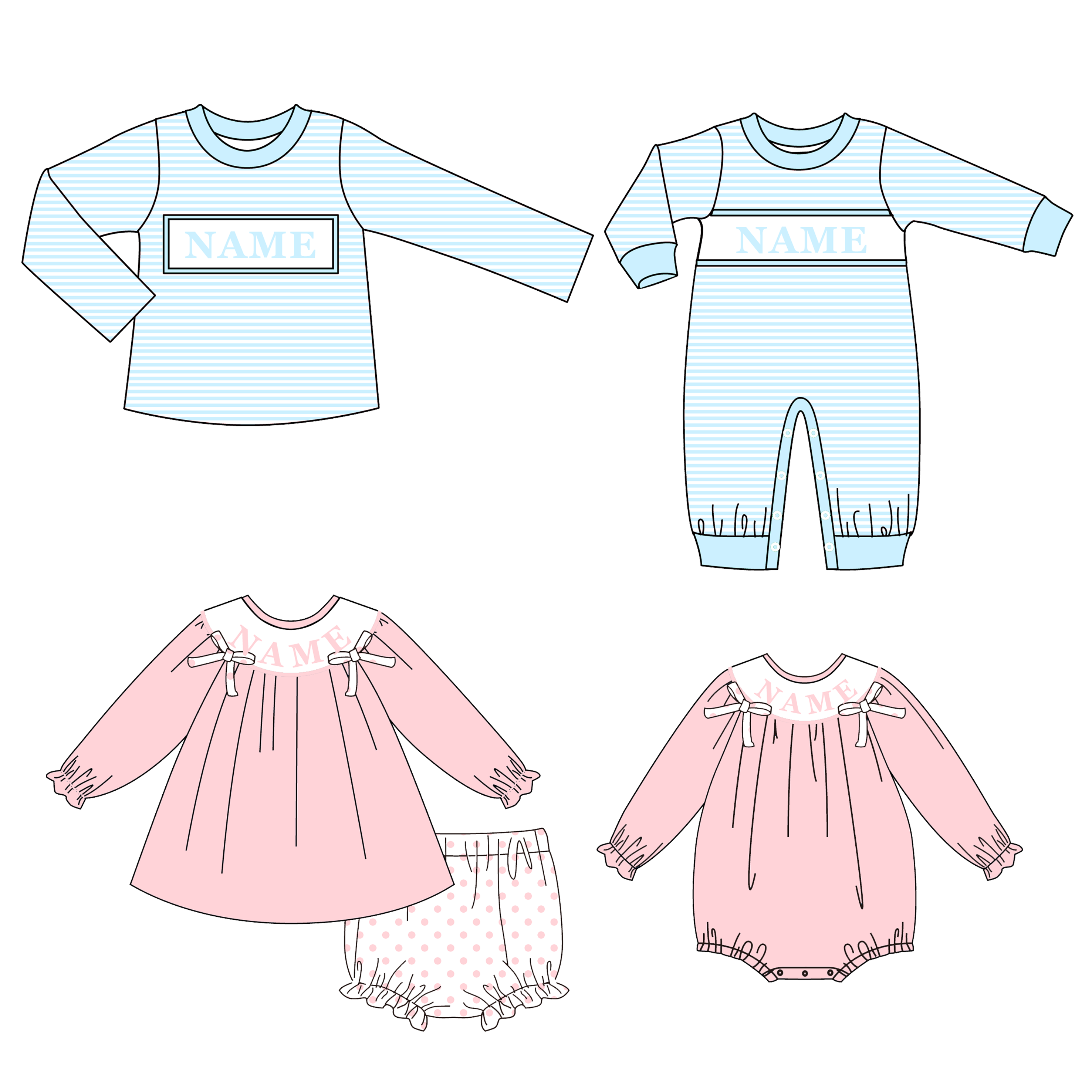 (Pre Order)Siblings Valentine's Day Embroidery Smocked Top,Set&Romper