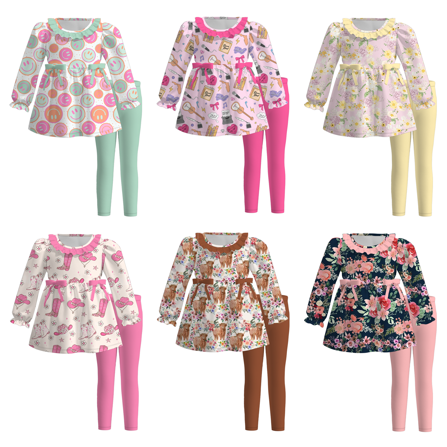 (Pre Order)Girls Cute Print Long-sleeved Pants Set
