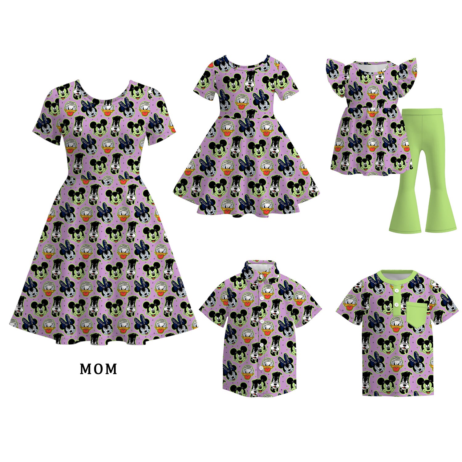 (Pre Order)Family Halloween Cartoon Print Dress,Set&Top