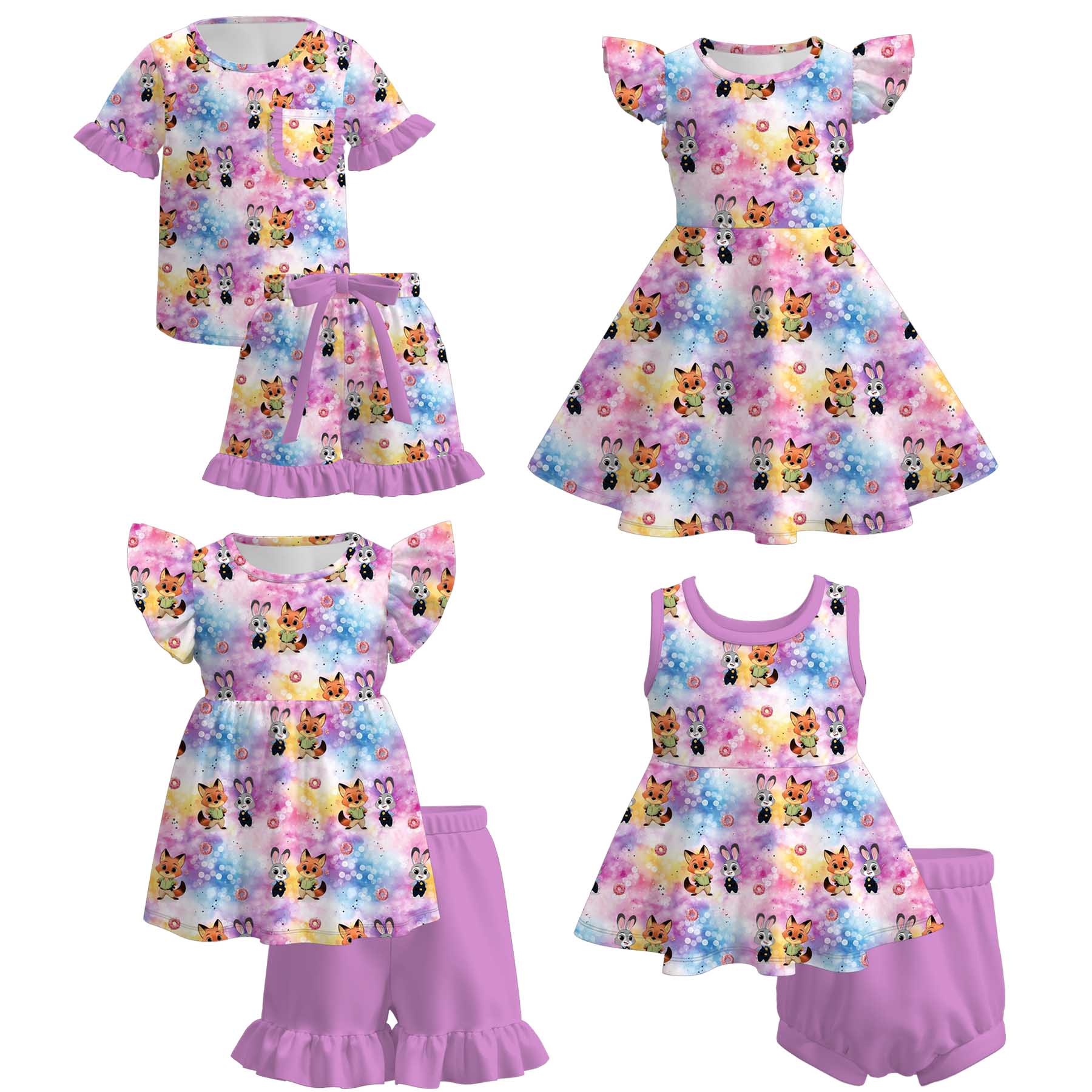 (Pre Order)Sisters Spring&Summer Cartoon Print Dress,Set&Romper