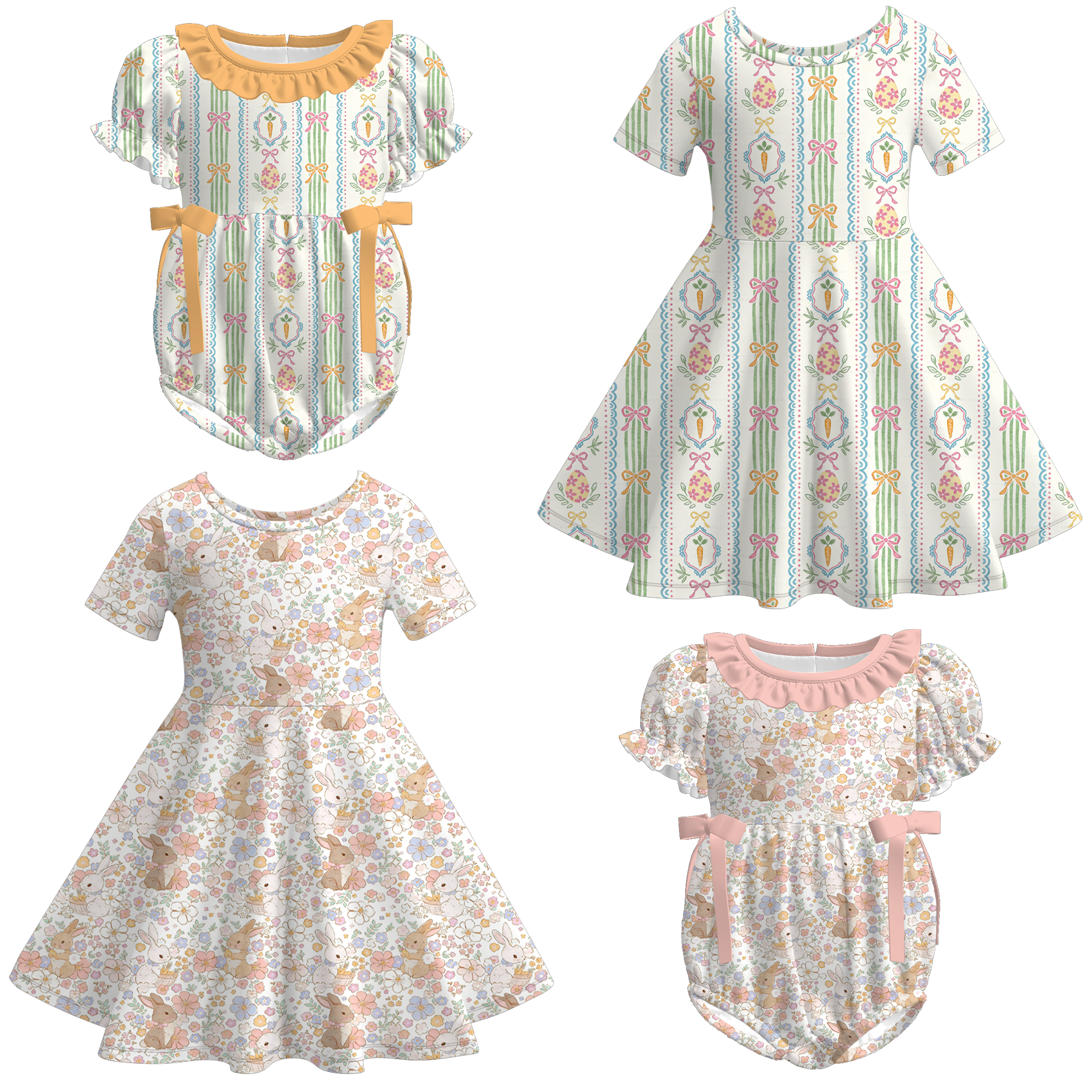 (Pre Order)Sisters Easter Bunny Print Dress&Romper