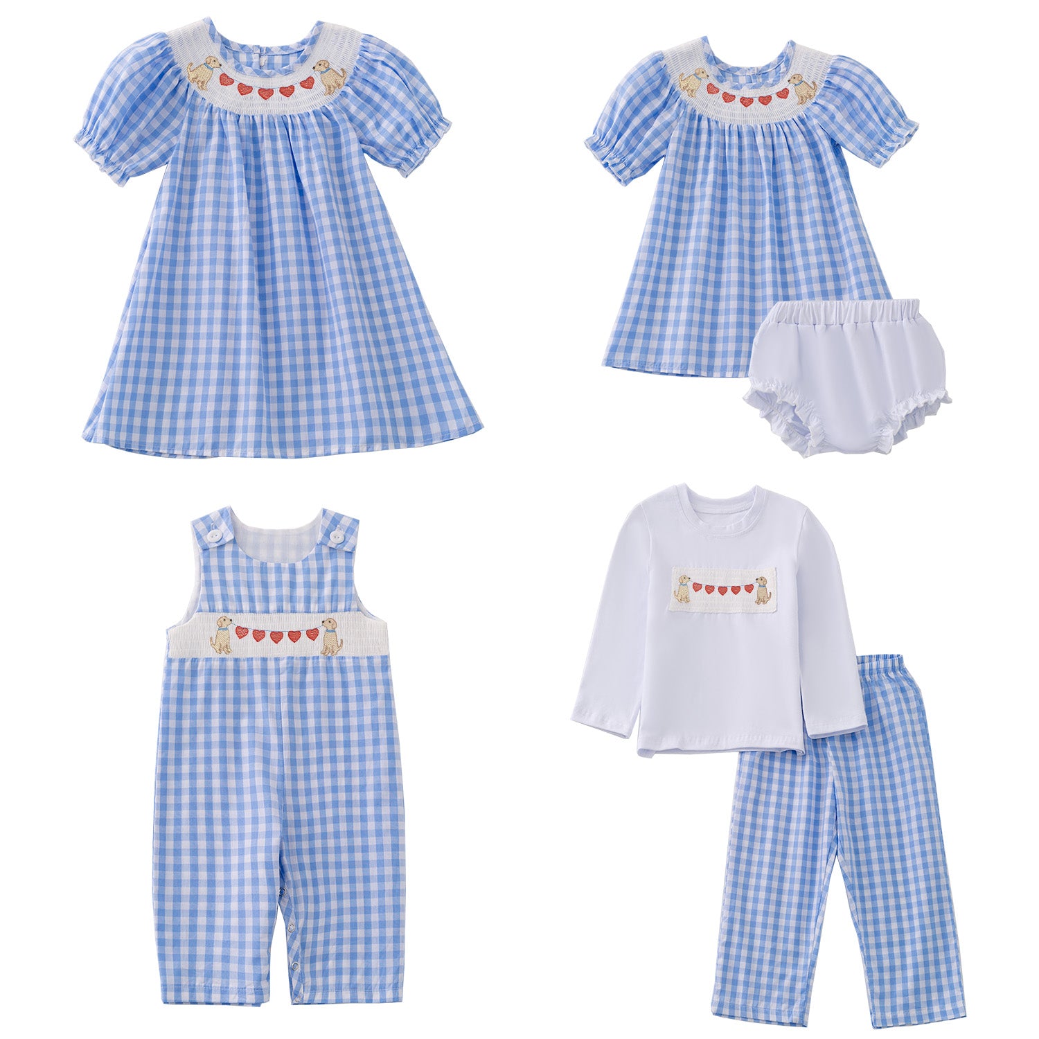 (Pre Order)Girls and Boys Valentine's Day Embroidery Smocked Dress Romper Outfit