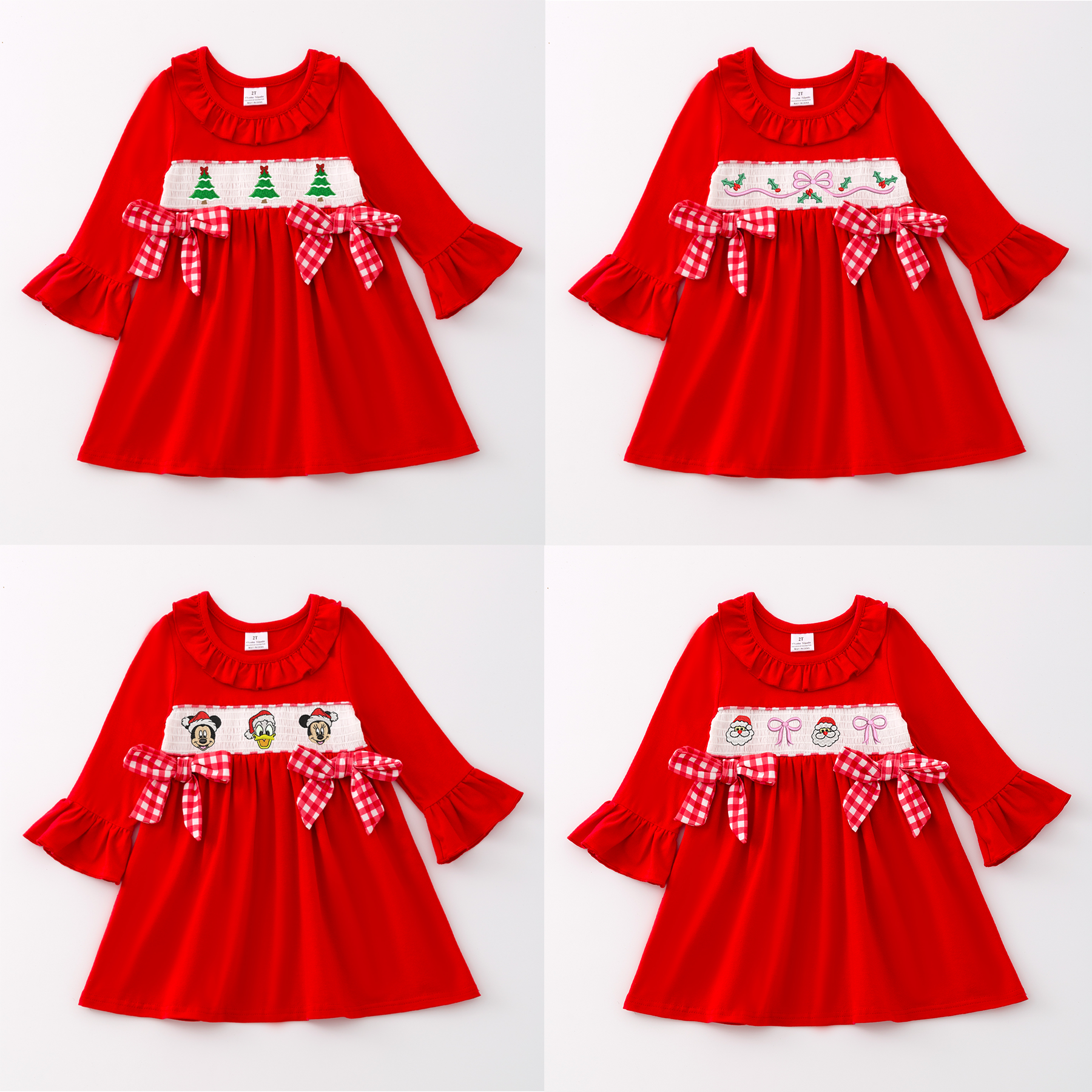 (Pre Order)Girls Christmas Embroidery Smocked Dress