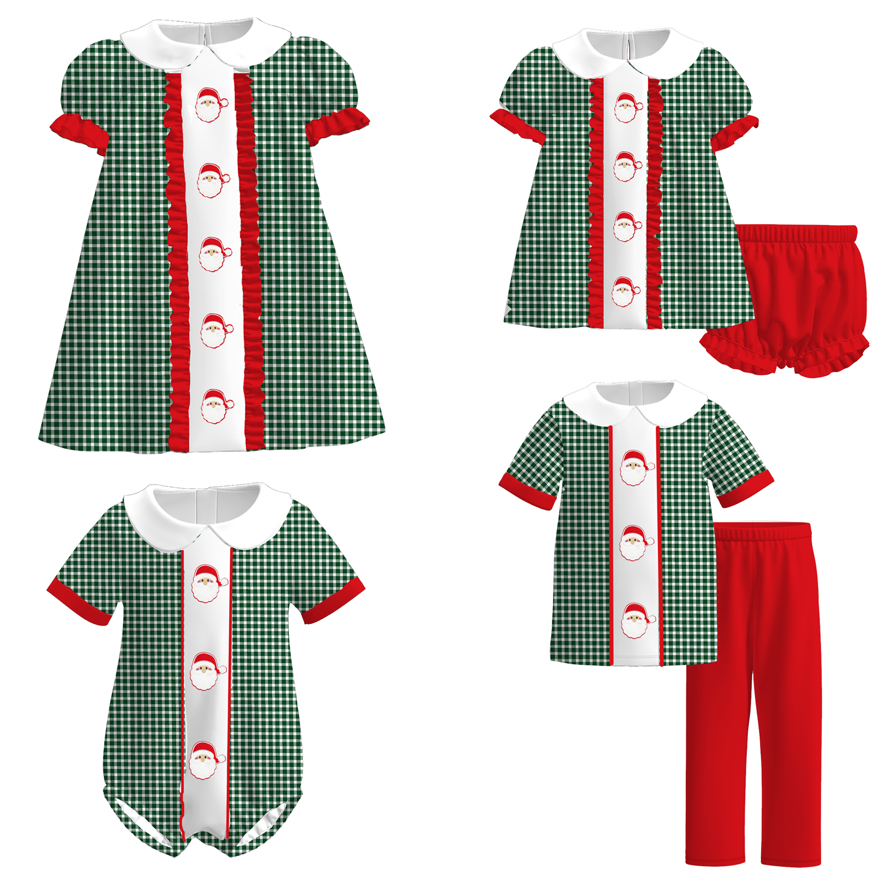 (Pre Order)Siblings Christmas Santa Claus Embroidery Dress,Set&Romper