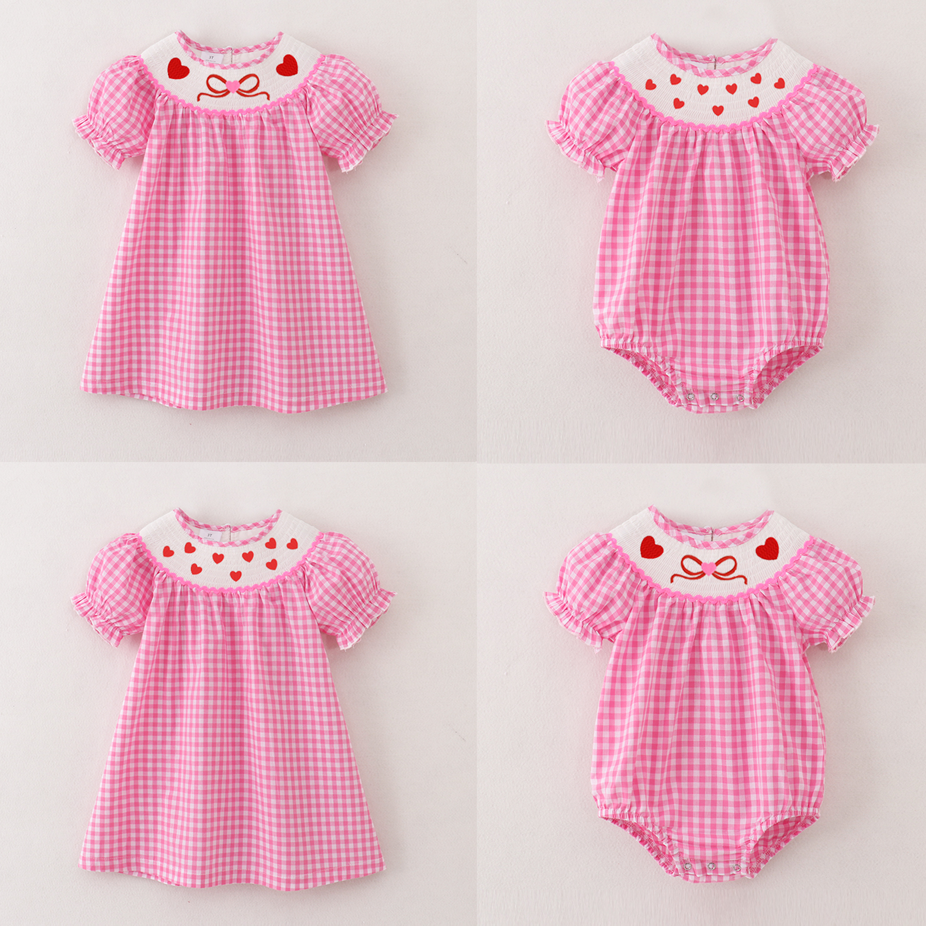 (Pre Order)Girls Valentine's Day Embroidery Smocked Dress and Romper