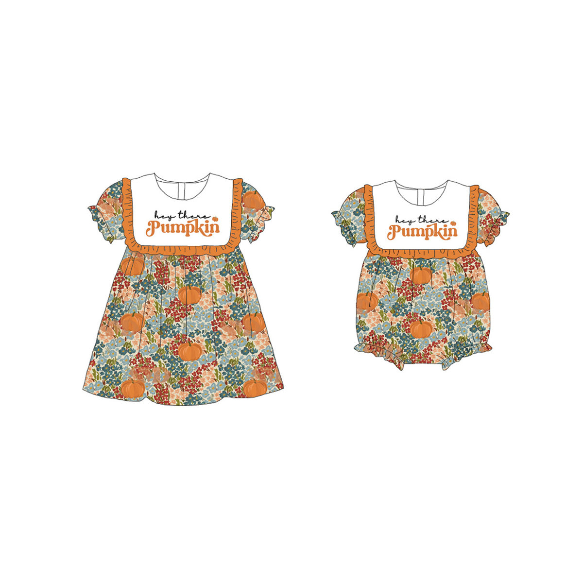 (Pre Order)Sisters Fall Pumpkin Embroidery Dress&Romper