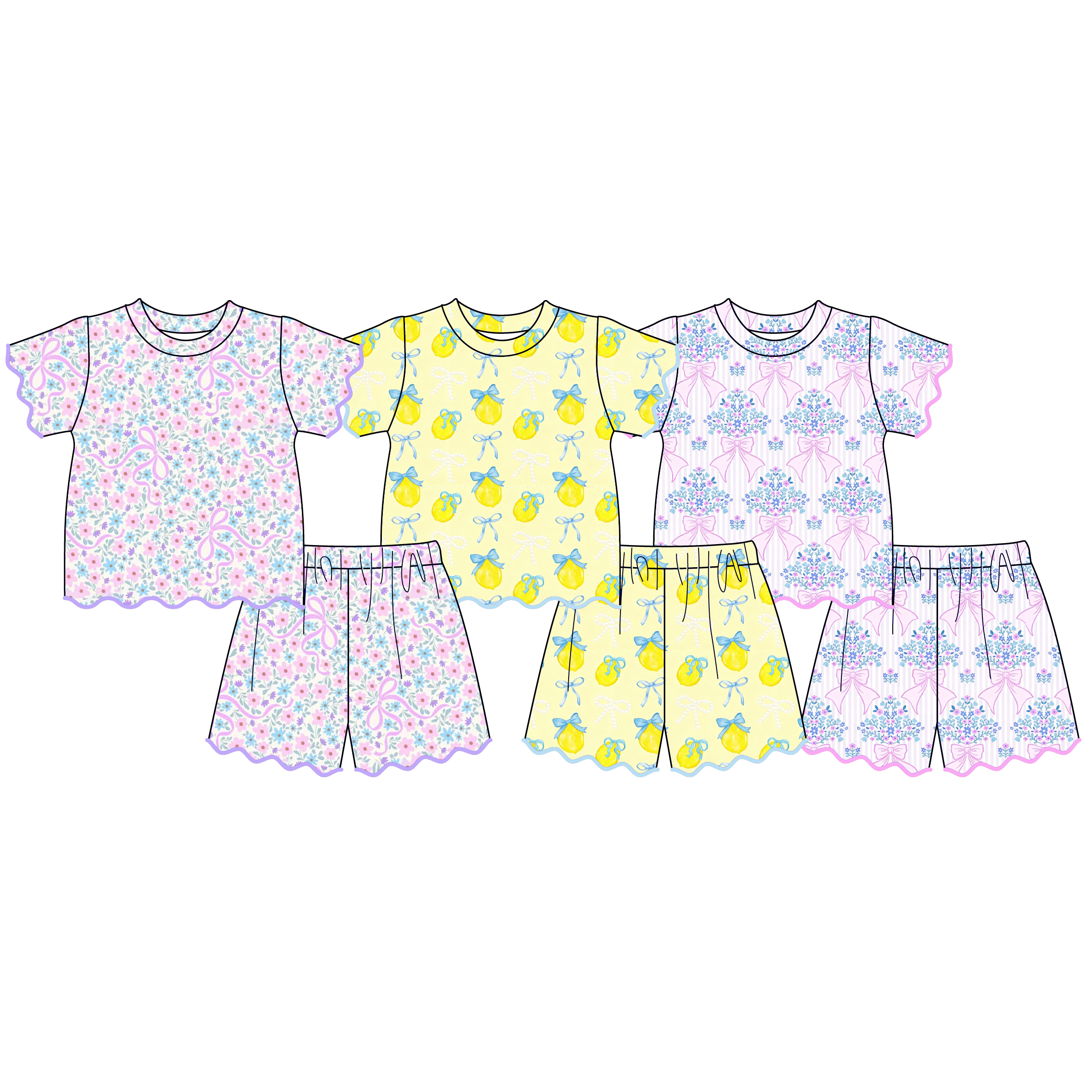 (Pre Order)Girls Spring & Summer Scallop Shorts Set