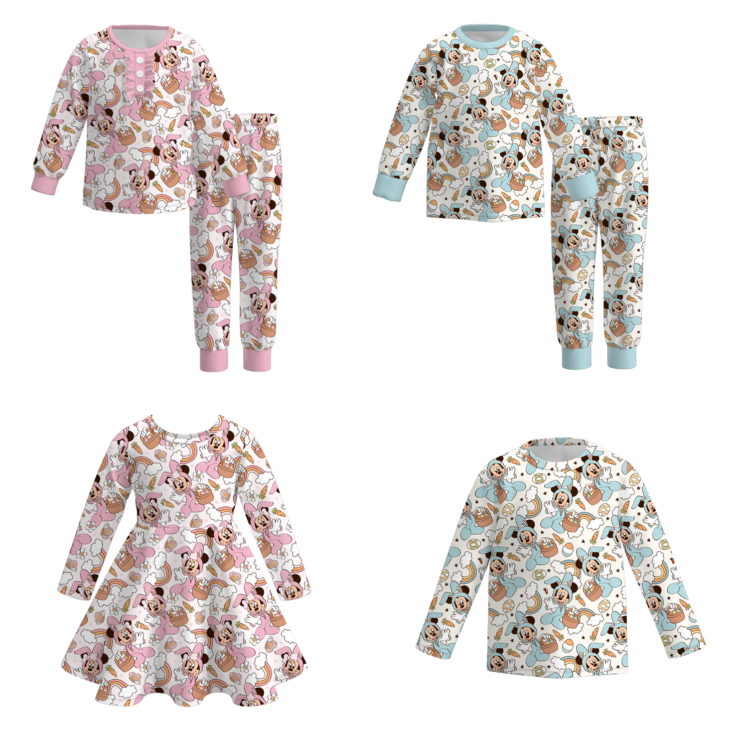 (Pre Order)Girls&Boys Easter Bunny Print Dress,Pajamas and Top