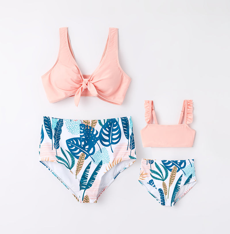 (In Stock)One Pack(15 Pieces total) Sale Mommy and Me Summer Floral Print Pink Swimsuit