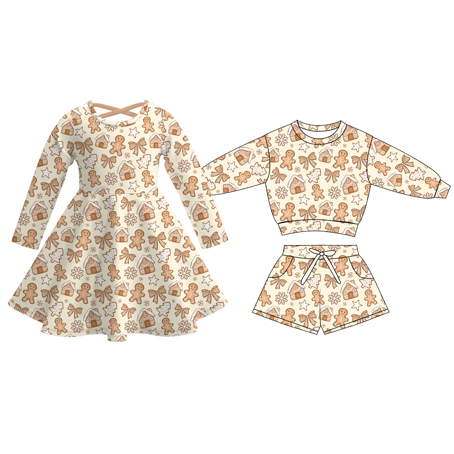 (Pre Order)Sisters Christmas Print Dress&Shorts Set