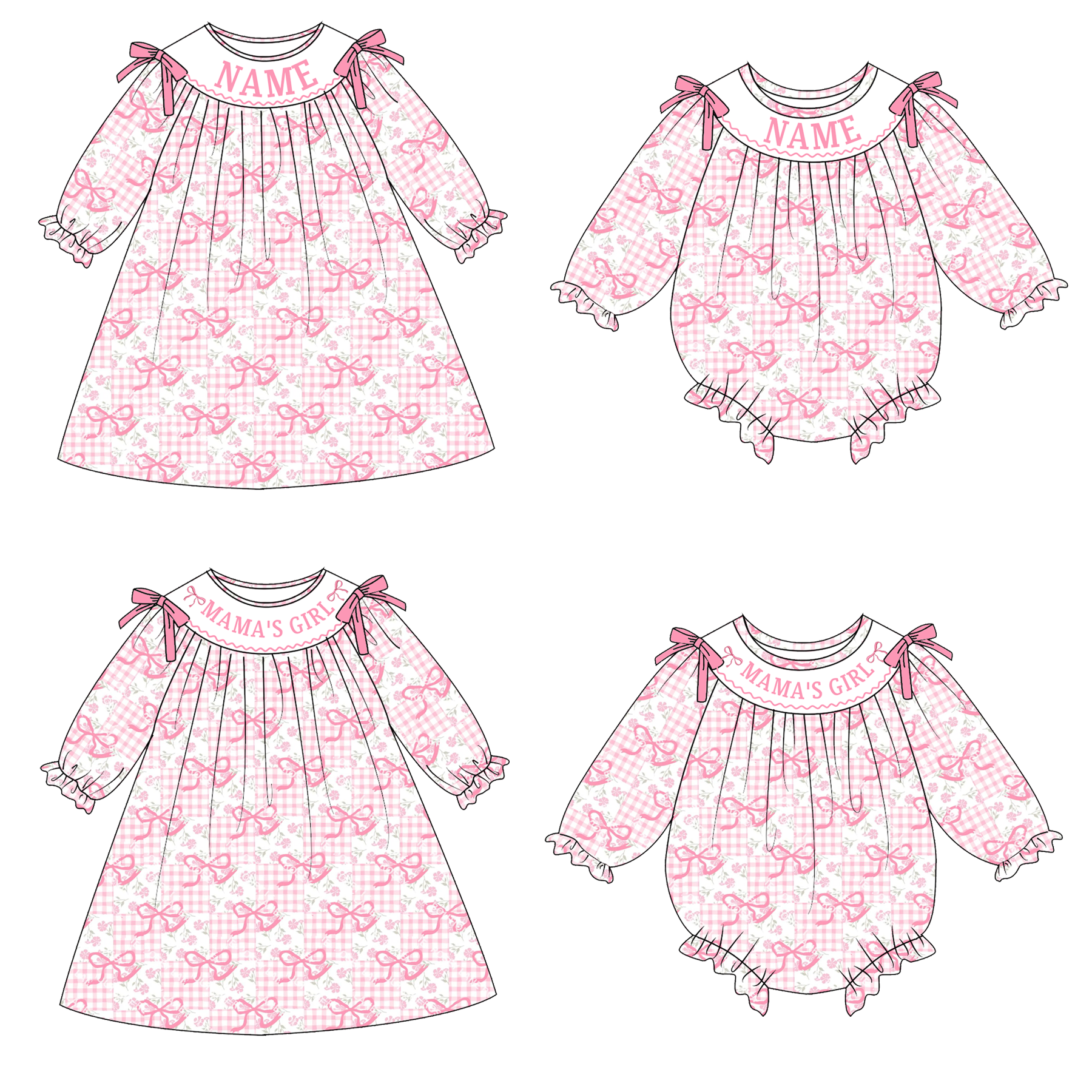 (Pre Order)Sisters Valentine's Day Embroidery Smocked Dress&Romper
